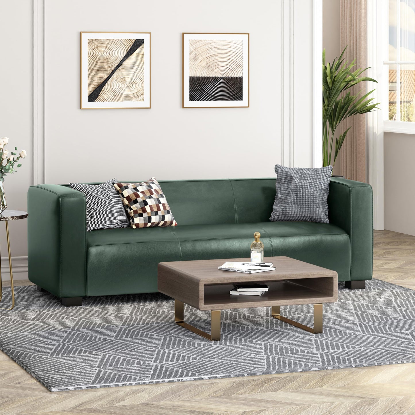 Merax Mid Century Modern 3 Seater Sofa with Birch Wood Legs, 80" Wide Smooth Upholstered Couch for Living Room, Apartment, Green