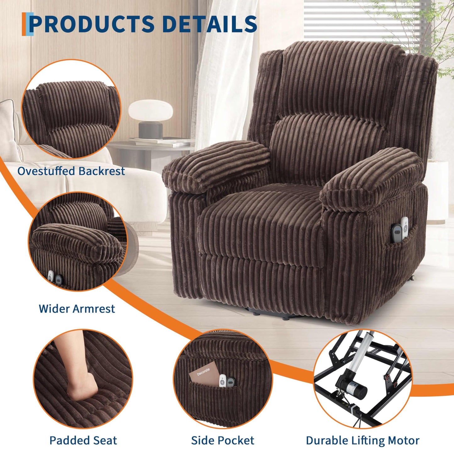 GarveeHome Power Lift Recliner Chair - Heat and Massage, Electric Lift Plush Recliner with Soft Padded Seat, Back Support & Armrests, Designed for the Elderly and People with Mobility impaired