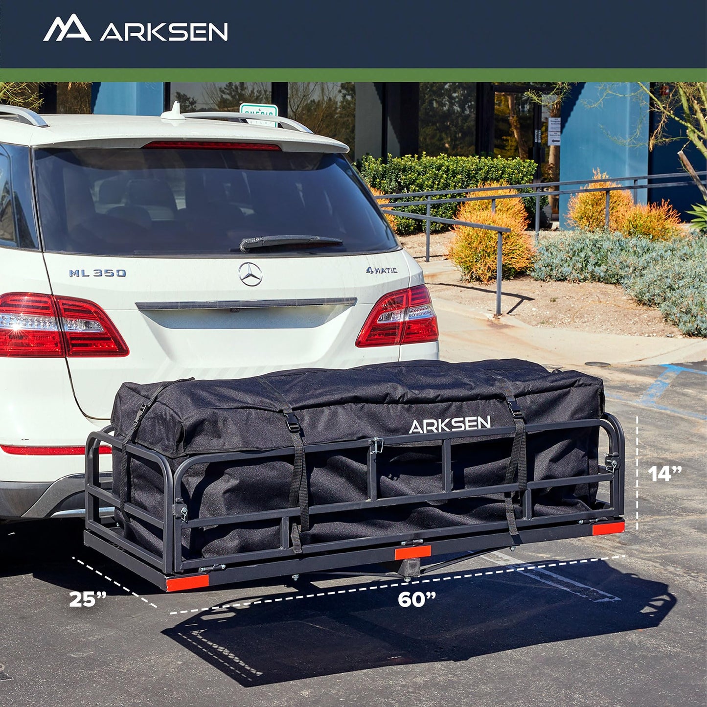 ARKSEN 60" x 25" x 14" Folding Cargo Rack Carrier with Waterproof Cargo Bag 500 Lbs Heavy Duty Capacity 2 Inch Receiver Luggage Basket Hitch Fold Up for SUV Pickup Camping Traveling