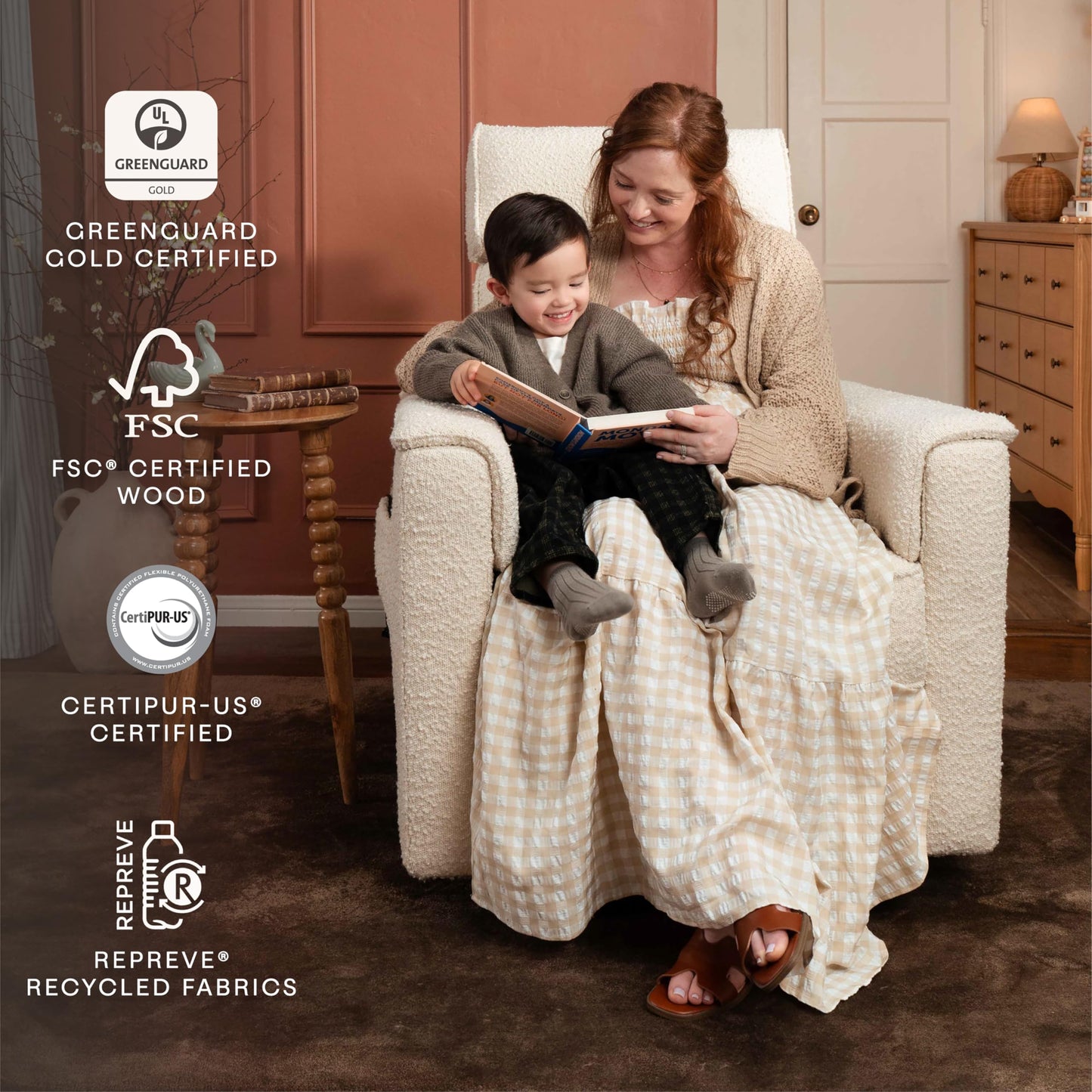 Namesake Willa Deluxe Power Recliner & Swivel Glider with Heat & Massage in Performance Ivory Boucle, Built-in USB Charging Port, Adjustable Headrest | Greenguard Gold & CertiPUR-US® Certified