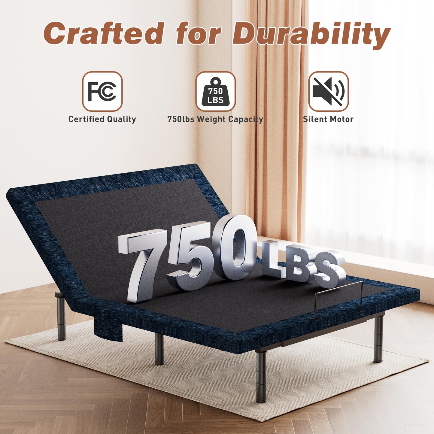 Zhumeiling Patented Design King Adjustable Bed Frame with Wireless Remote, Head & Foot Incline, Quiet Motor, Zero Gravity & Anti-Snore, Leg Height Options, Designed for Bedroom, Seniors Care