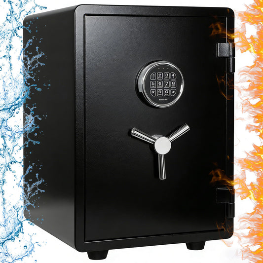 Waterproof and Fireproof Safe Box for Home with Digital - 0.9 Cubic Feet 94 lbs Heavy 1 Hours Fire Proof Safes - Home Safes Box for Firearm Medicine Money Valuables Document (Black, 94 LBS)