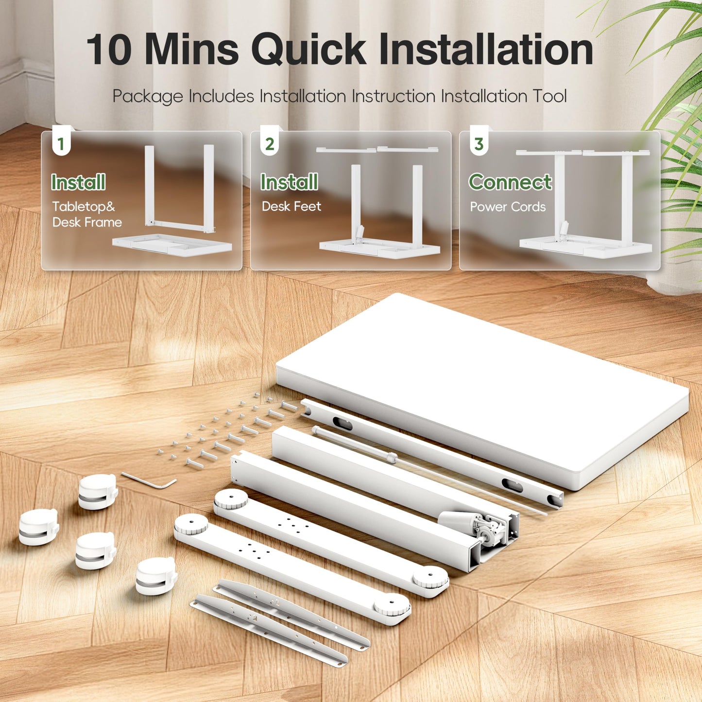 Monomi 35" Glass Standing Desk with Drawer and USB Ports, Electric Height Adjustable Desk for Home Office, White Sit Stand Table with Storage, Easy Assembly Computer Desk for Small Spaces