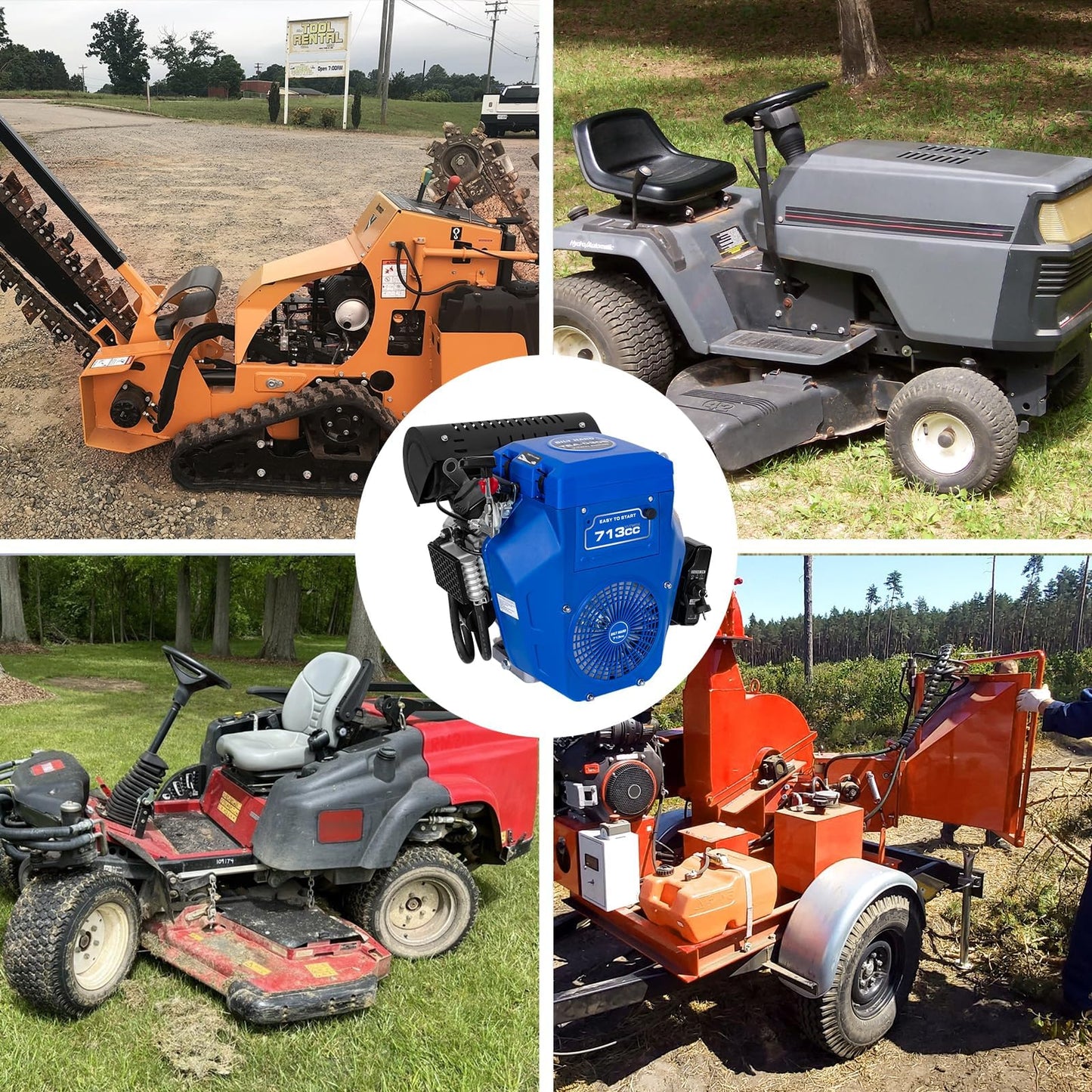 BILT HARD 23HP Gas Engine, 713cc Twin Cylinder Single Engine with Electric Start, Horizontal Shaft 4-Stroke Motor for Log Splitter, Pressure Washer and Water Pump
