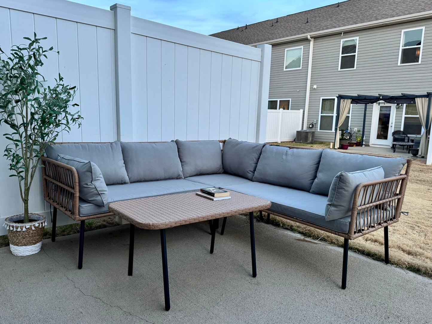 YITAHOME 4-Piece Wicker Patio Furniture Set, All Weather PE Rattan Conversation Set Sectional Sofa with Soft Cushions & Side Table, Porch Furniture for Deck, Balcony, Backyard - Grey