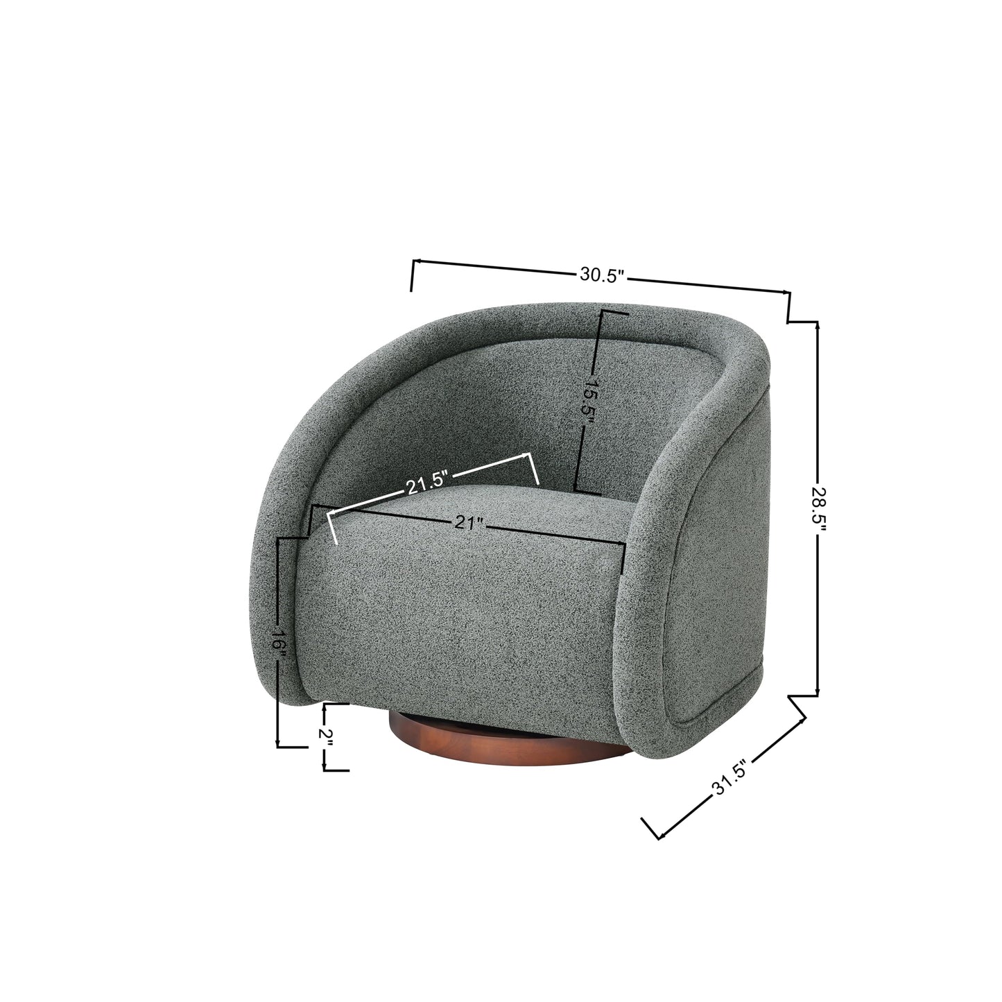 Christopher Knight Home Sabbo Swivel Chair with Solid Wood Base, Comfy Swivel Accent Chair with Curved Design, Boucle Upholstered Lounge Sofa Chair for Living Room/Bedroom, Gray Green + Walnut