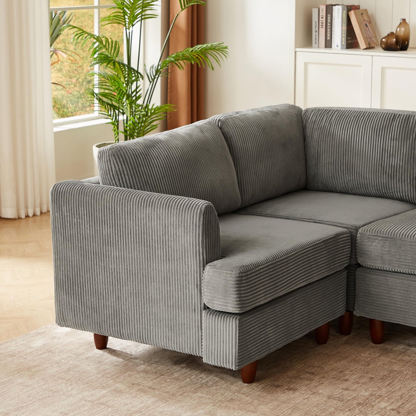 ERYE 95.6-Inch L-Shaped Symmetrical Sectional Sofa Oversized Modular Couch with Ottoman, U-Shaped Corduroy Corner Sofa Couch Convertible Sleeper Bed for Home Apartment
