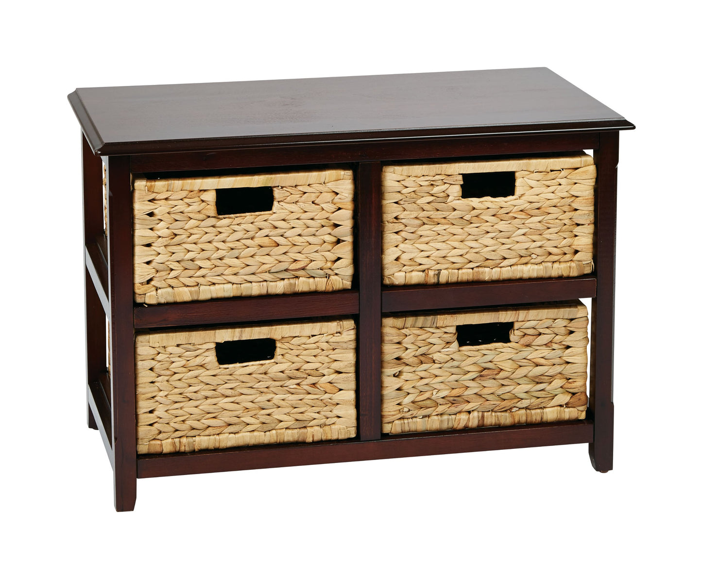 OSP Home Furnishings Seabrook Storage Tower with Solid Wood Frame and Natural Baskets, 2-Tier, 4-Drawer, Espresso Finish
