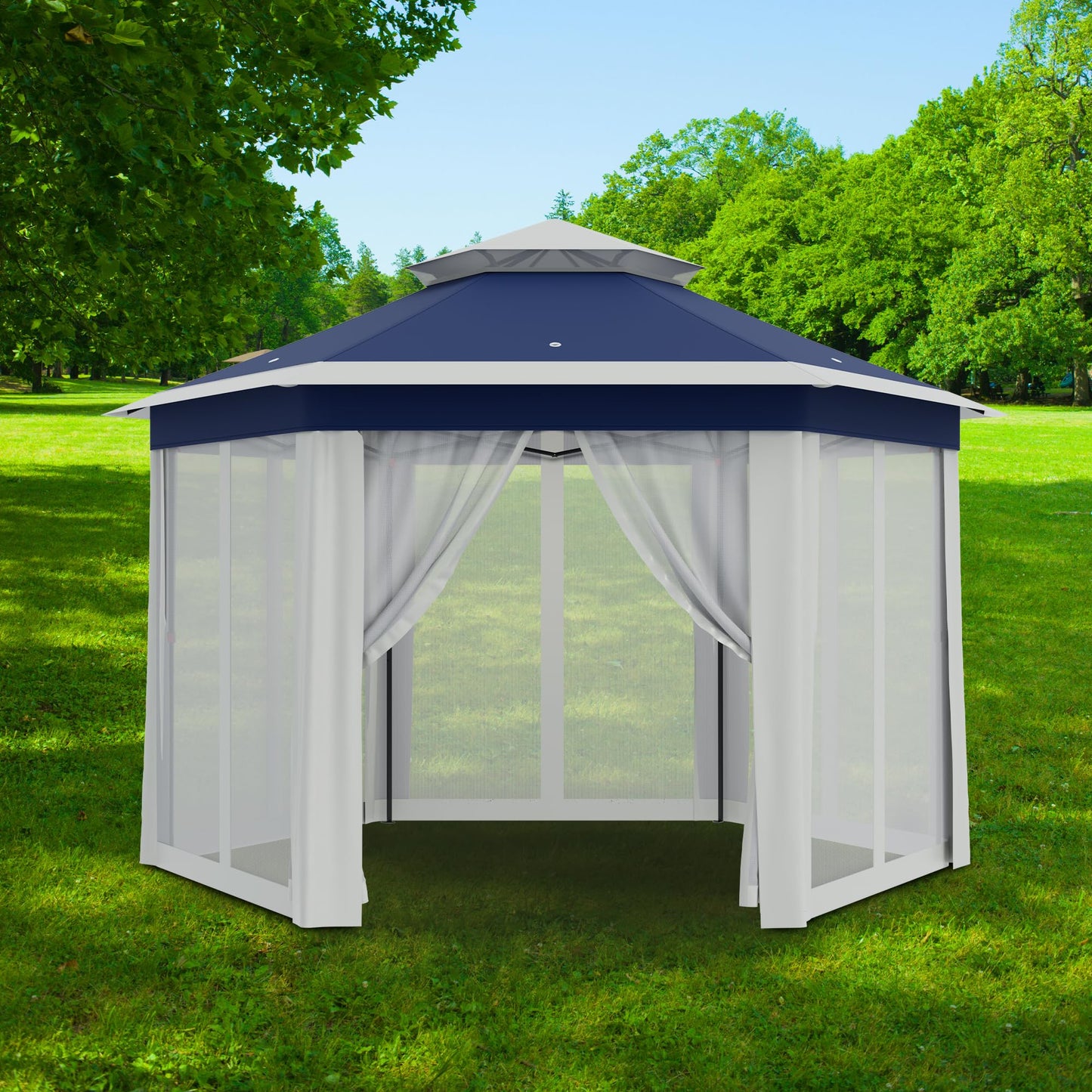 Pop Up Canopy Tent 13x13 Ft Instant Gazebo with Mosquito Netting Enclosure, Adjustable Outdoor Gazebo for Patio, Garden & Backyard Use with UV Protection & 3 Heights (Blue Lightgrey, 13 ft x 13 ft)