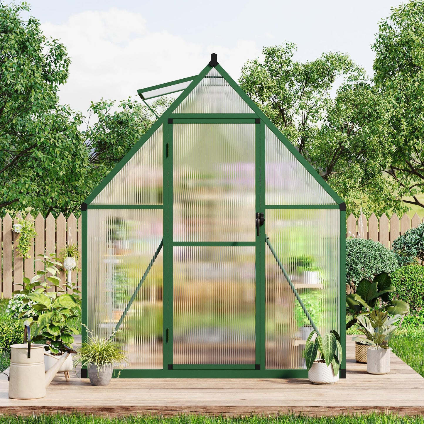 Heavy Duty 6x7 FT Polycarbonate Greenhouse Kit, Reinforced Frame, Lockable Door, UV Protection, Roof Vent, All Weather Small Walk-in Green House for Outdoors, Garden or Patio