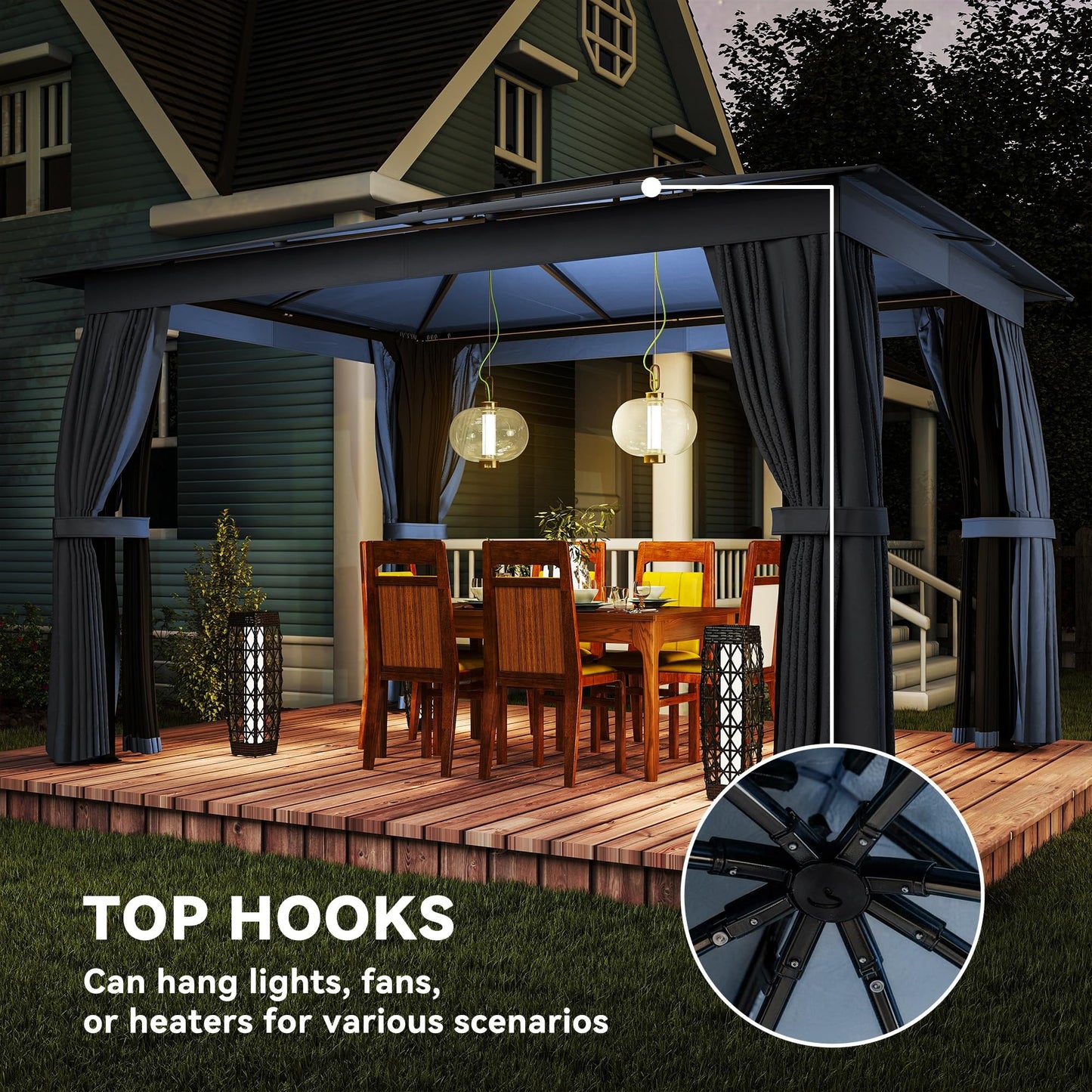 Outsunny 10' x 12' Outdoor Patio Gazebo, Heavy Duty Gazebo Canopy Shelter with Double Roof, Curtains, Netting, Steel Frame, UPF30+ Protection, Ceiling Hooks for Lawn, Backyard, Deck, Blue