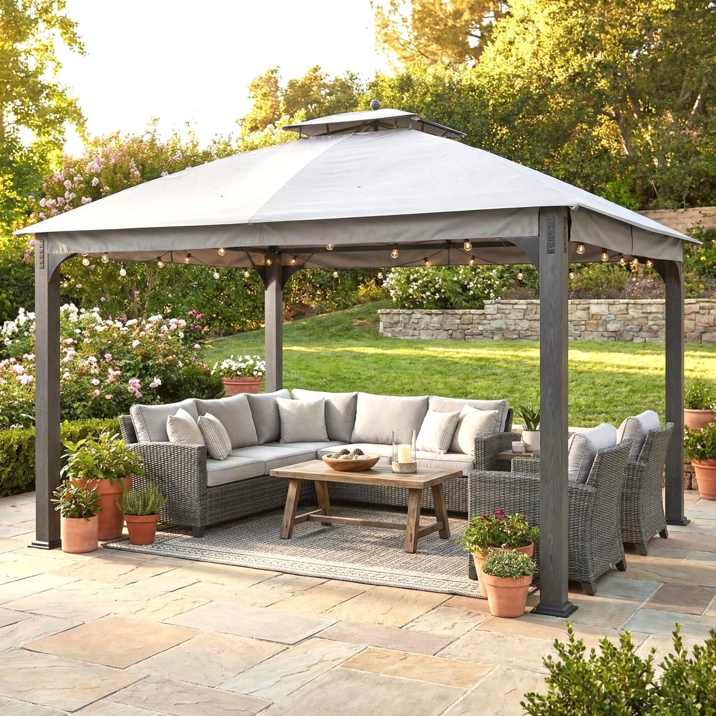 Garden Winds Reinforced Replacement Canopy Top Cover Compatible with The Shadow Creek L-GZ1140PST 10' x 12' Gazebo – Classic Stone, Riplock 350