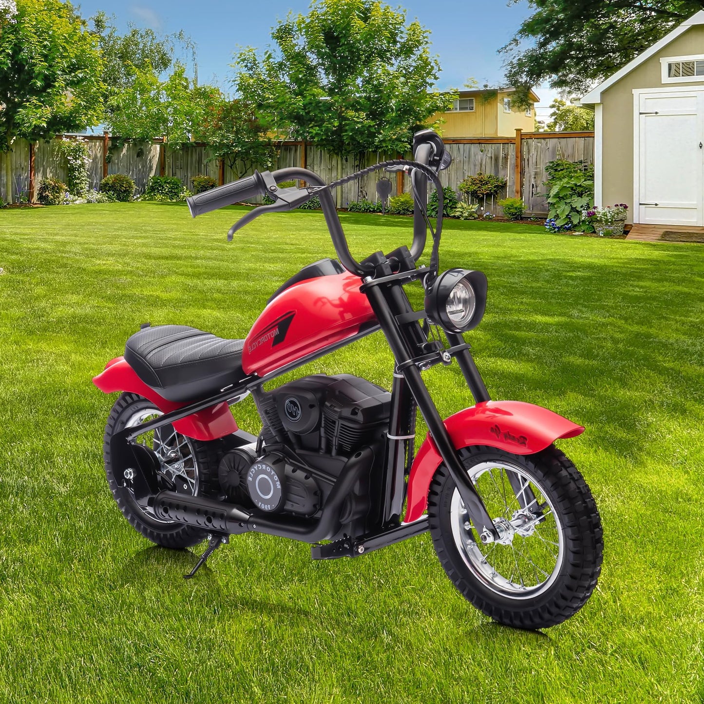 Electric Dirt Bike for Kids 24V, 150lb Max Weight & 15mph, Chain Driven Motor w/12'' Air Filled Tires, Handbrake & Shock Absorbers, LED Lights, Power Display Ride On Toy for Boys & Girls