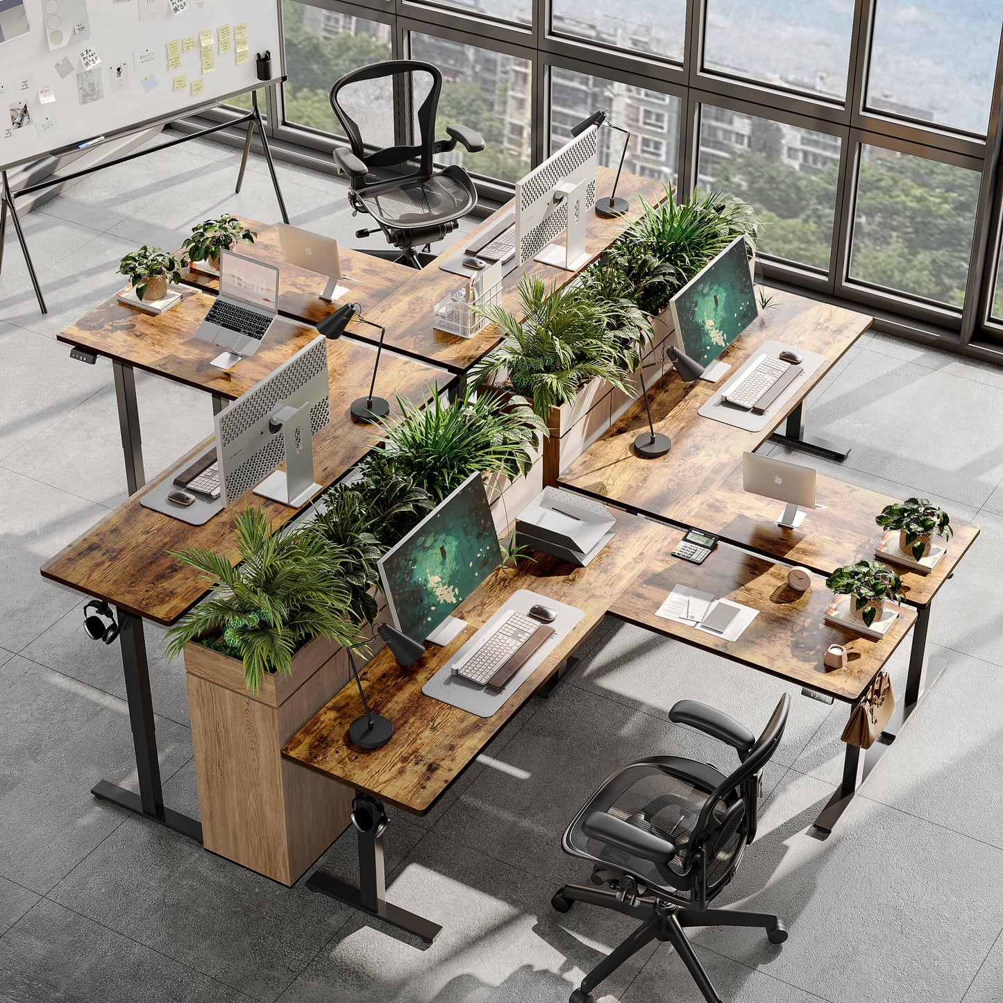 TIQLAB 75 x 61 inch L Shaped Standing Desk Adjustable Height, Electric Corner Standing Desk, Sit Stand Computer Table with Splice Board, Rustic Brown