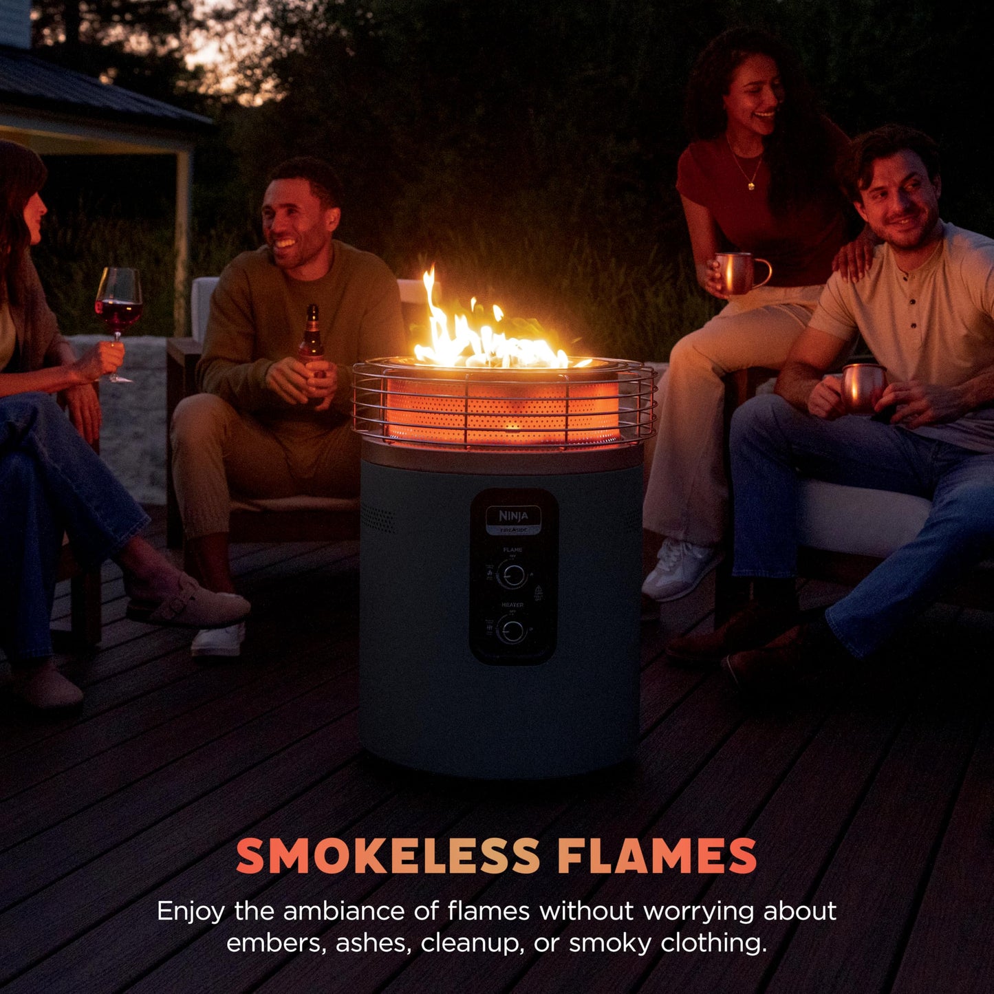 Ninja Fireside360™ Outdoor Heater and Fire Pit | 3 Modes with Flame and Heat Settings | Portable Smokeless Propane Design for Patio Deck and Camping | 80,000 BTU | Black | OF101BK