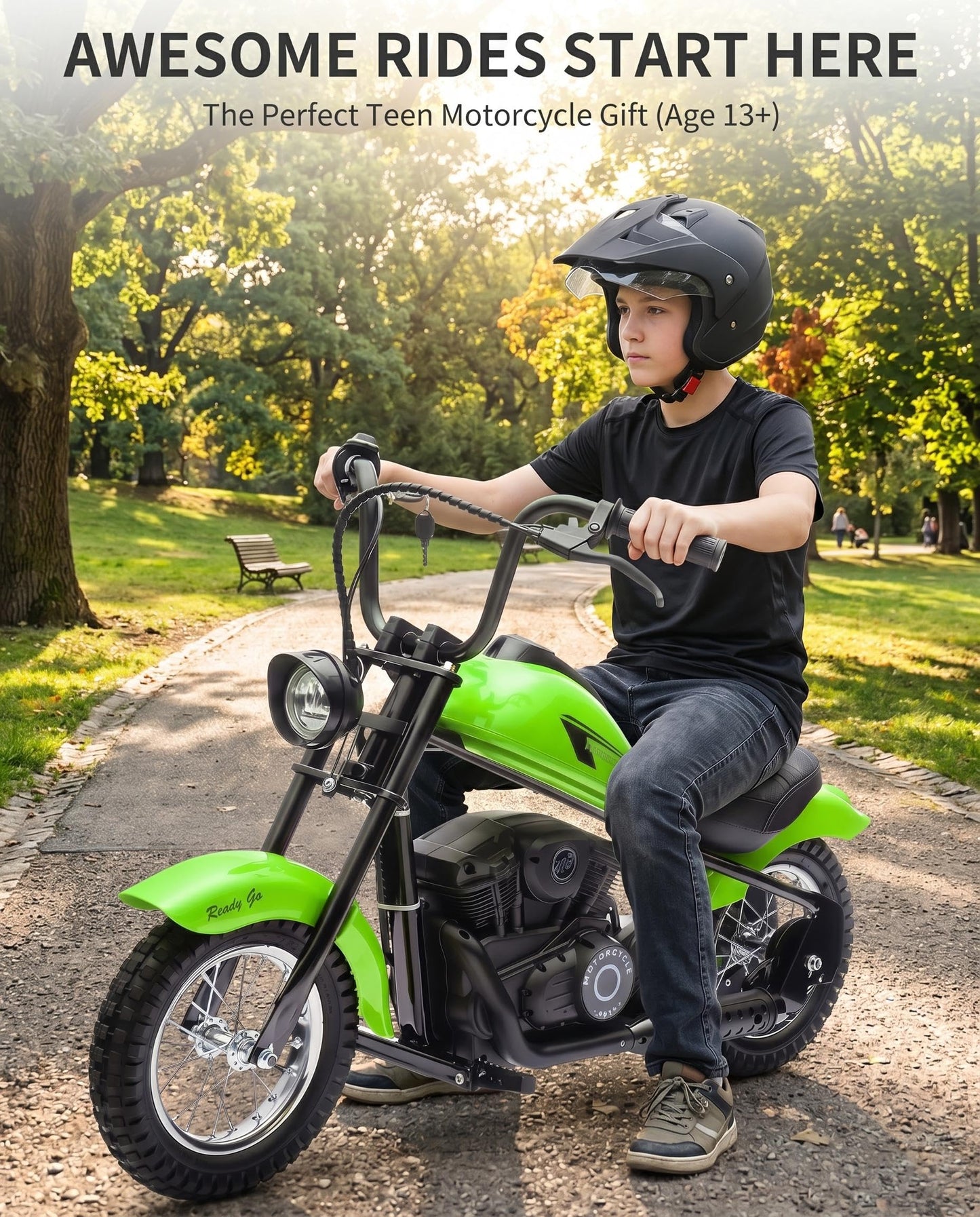 Electric Dirt Bike for Kids 24V, 150lb Max Weight & 15mph, Chain Driven Motor w/12'' Air Filled Tires, Handbrake & Shock Absorbers, LED Lights, Power Display Ride On Toy for Boys & Girls