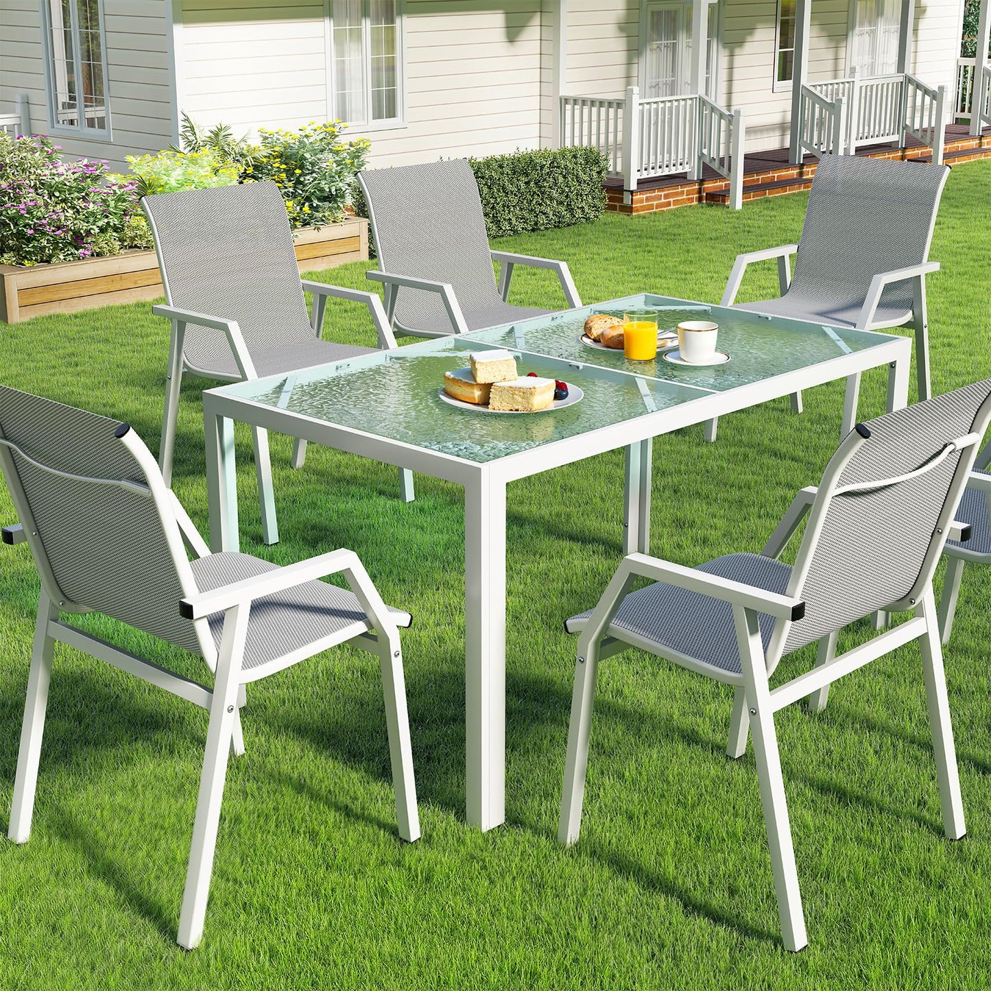 Jocoevol Outdoor Dining Set for 6 Patio Furniture Set 7 Piece Table and Chairs All Weather for Backyard Deck Garden