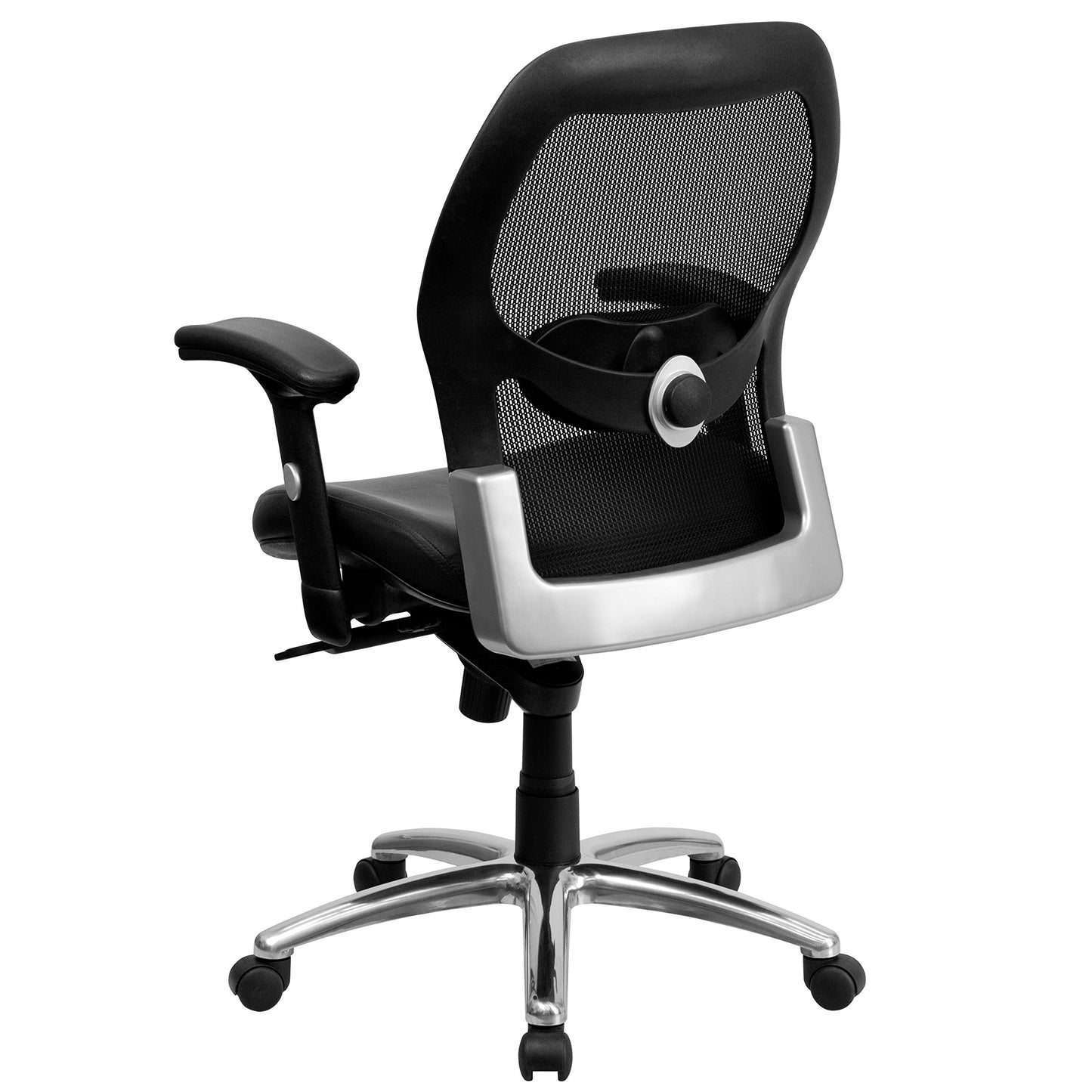 Flash Furniture Albert Mid-Back Black Super Mesh Executive Swivel Office Chair with LeatherSoft Seat, Knee Tilt Control and Adjustable Lumbar & Arms