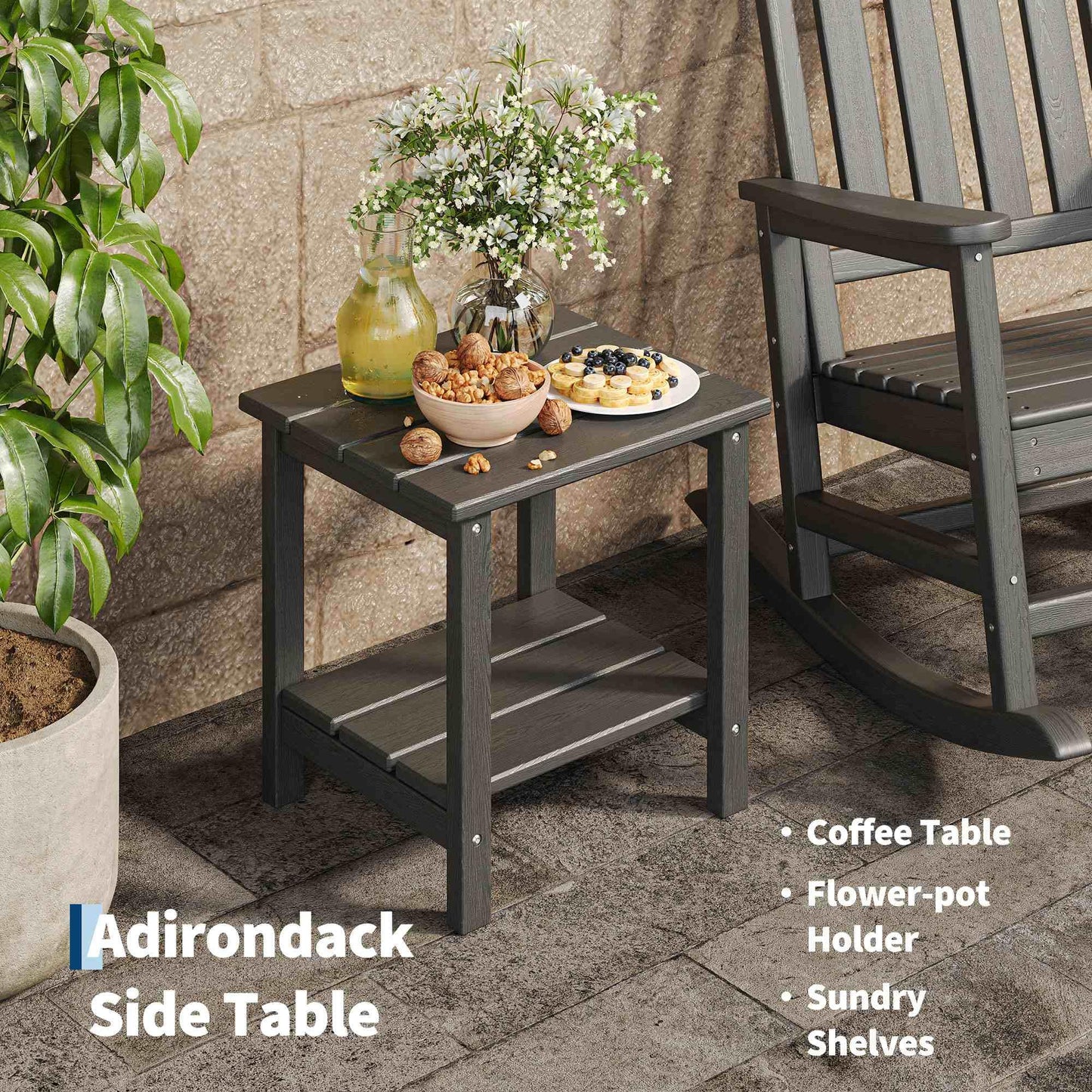 Garvee HDPE Rocking Chair Outdoor Set of 4 with 2 Side Table - Poly High Back Porch Rocker Chairs for Adults - All Weather Resistant Furniture for Patio Front Porch - Black