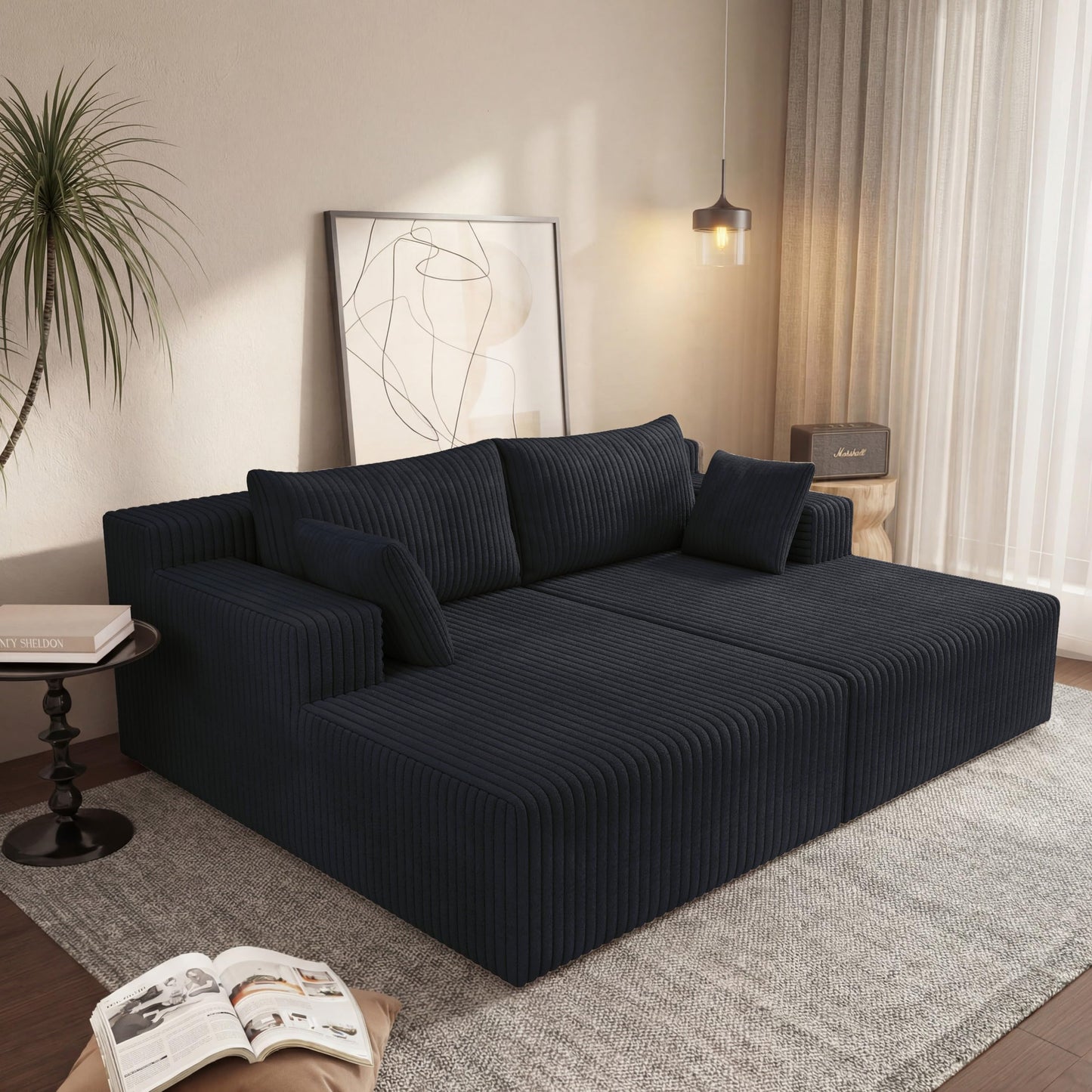 KEIKI 71" L Oversized Double Lounge Chaise Indoor, Corduroy Deep Seat Sectional Modular Couch Sleeper Loveseat Chair, Boneless Upholstered Reading Lazy Cloud Plush Sofa Bed for Living Room, Bedroom