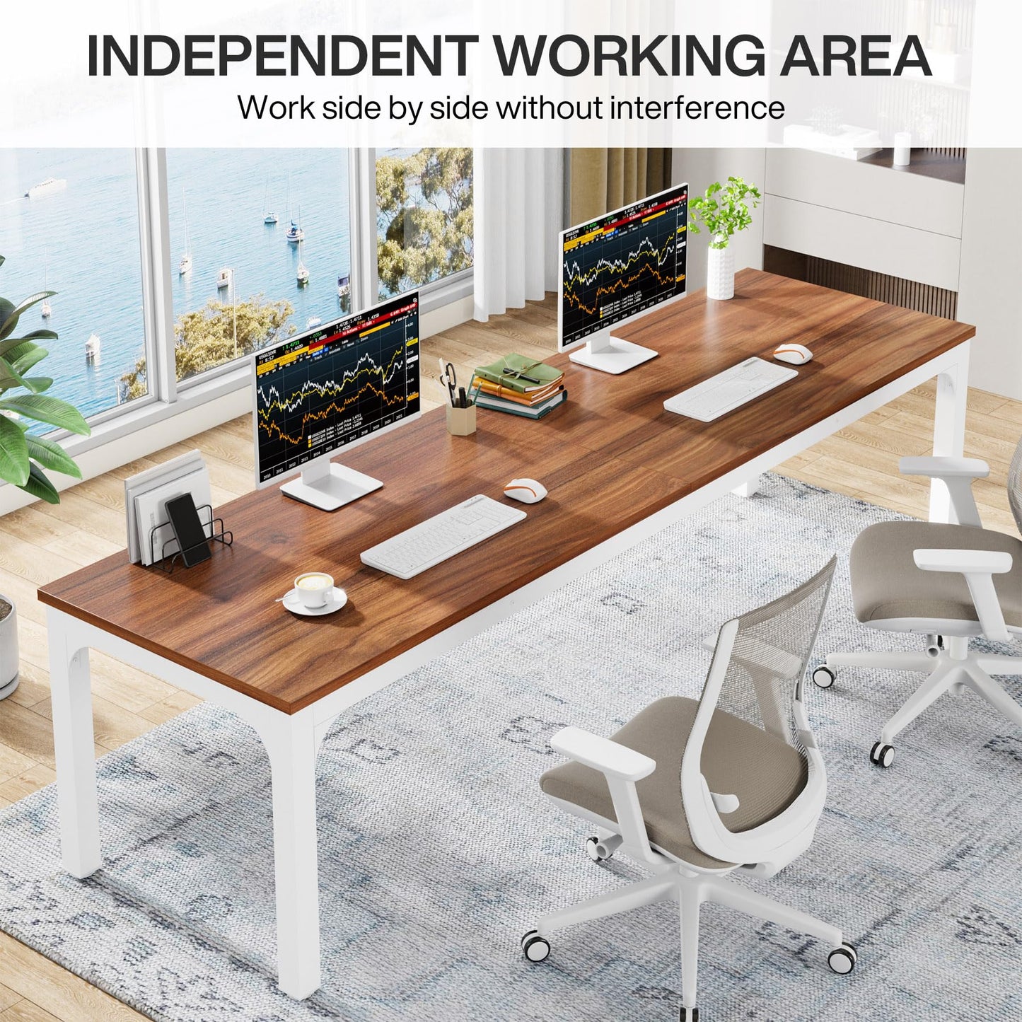 Tribesigns 78.7 Inches Extra Long Computer Desk 2 Person Desk, Double Long Desk, Workstaion for Home Office (Walnut+White)