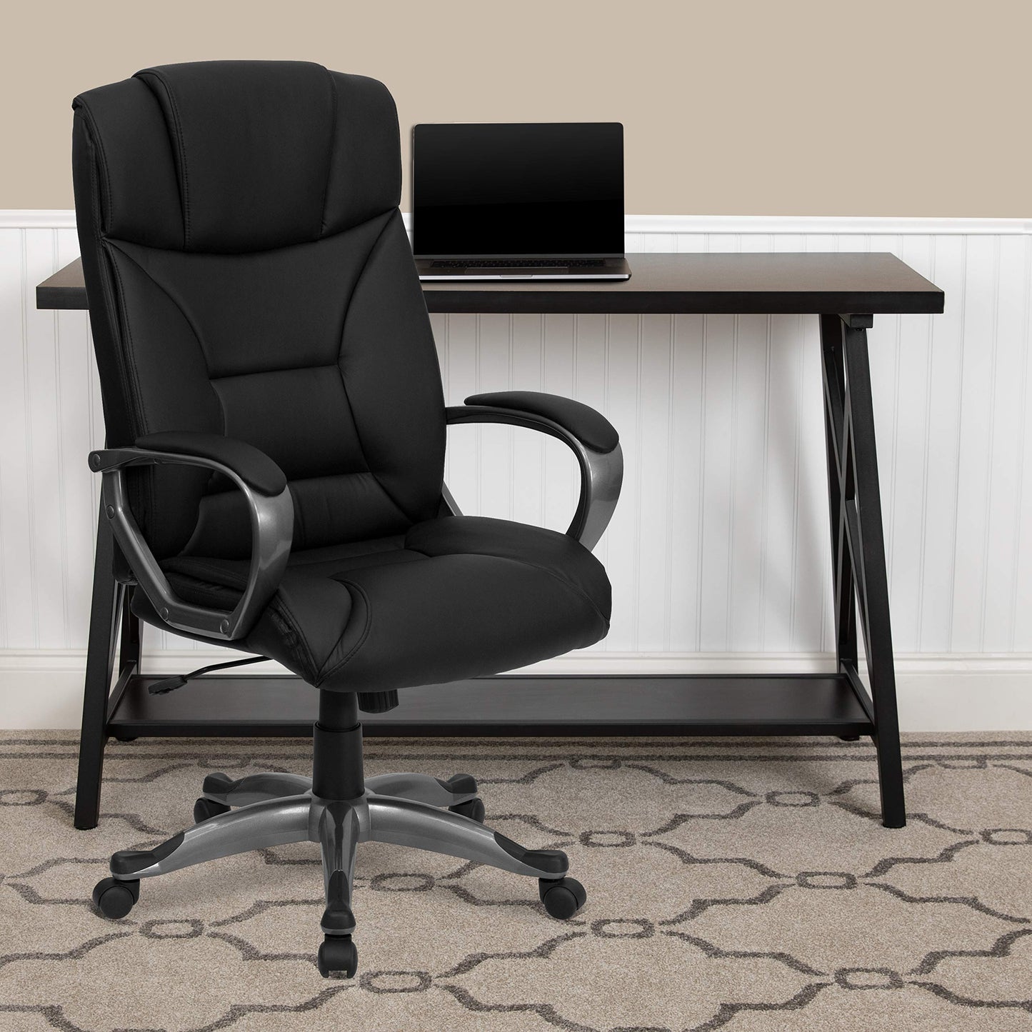 Flash Furniture High Back Black LeatherSoft Executive Swivel Office Chair with Arms 49.25 x 26.25 x 25