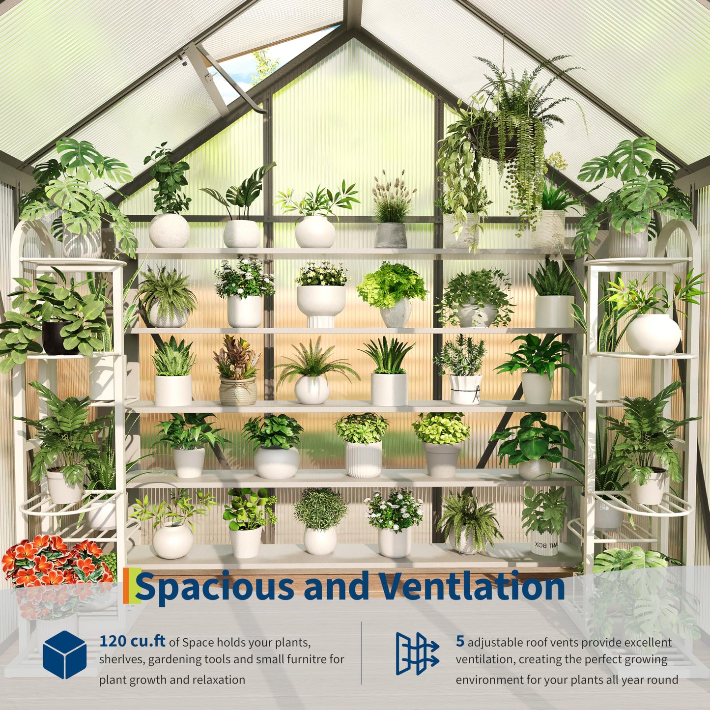GarveeLife 6 x 4 FT Walk-in Greenhouses for Outside, Polycarbonate Greenhouse with Sliding Door, Adjustable Roof Vent, Aluminum Frame, Backyard Green Houses for Patio Garden
