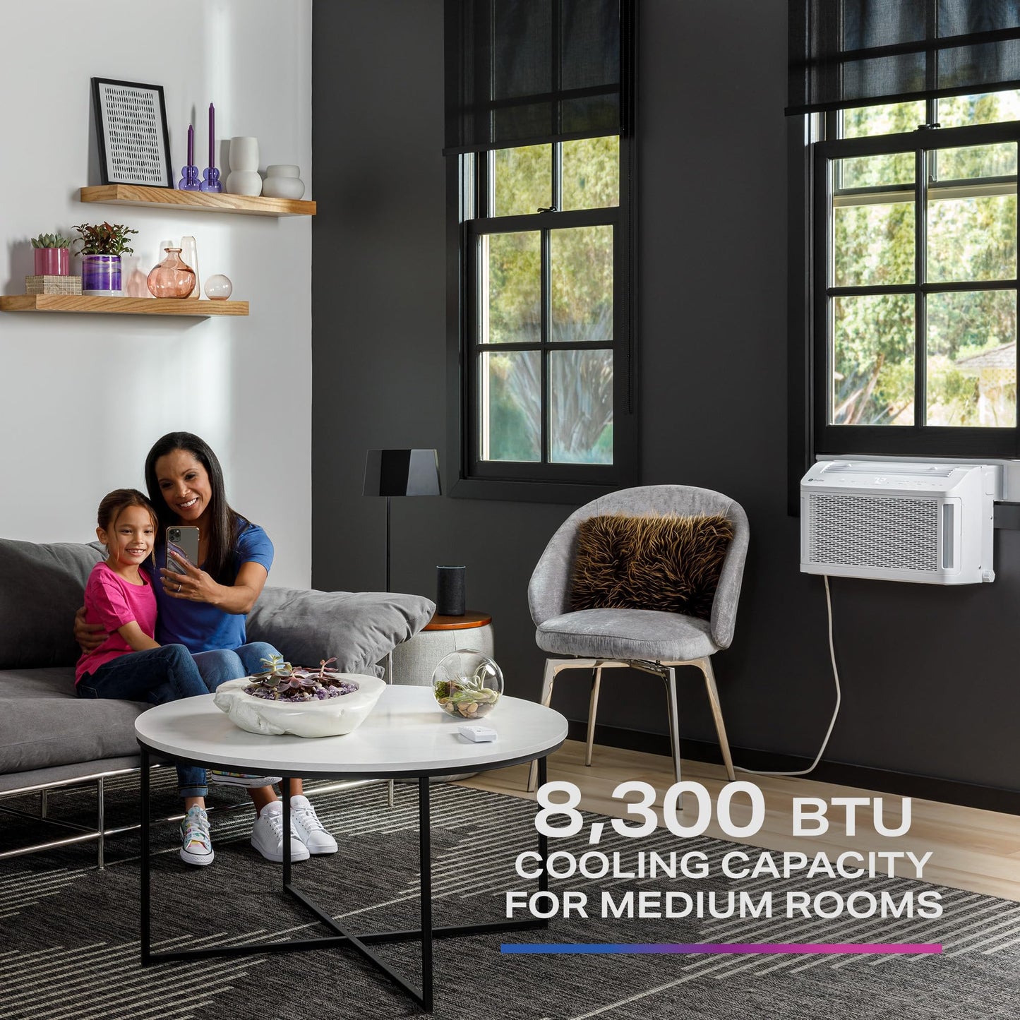 GE Profile ClearView Window Air Conditioner Unit, 8,300 BTU, Energy Efficient Cooling up to 350 sq ft., Ultra Quiet, SMART Home Capable, Includes Remote, White