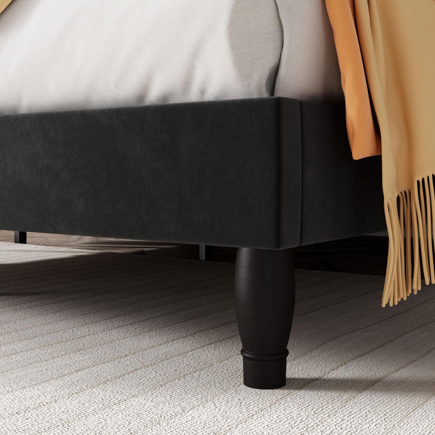 SHA CERLIN King Size Platfrom Bed Frame with Adjustable Headboard/Velvet Upholstered Diamond Button Tufted and Metal Studs/No Box Spring Needed/Easy Assembly/Wooden Slat Support/Black