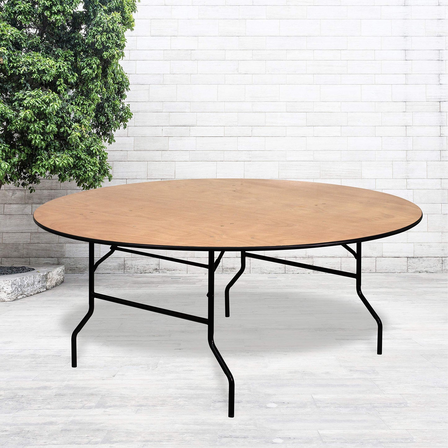 Flash Furniture Furman 6' Round All-Occasion Wood Folding Event Table, Foldable Round Portable Banquet Table with Wooden Top, Natural/Black