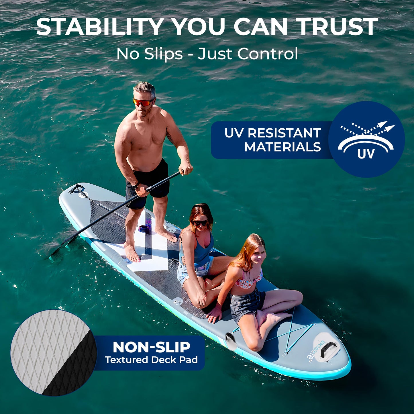 SereneLife XL Inflatable Stand Up Paddle Board – Extra-Wide, Pet & Family-Friendly SUP for Adults, Kids & Pets – Non-Slip Deck, Lightweight Stable Design, Premium Accessories - 440 lbs Capacity