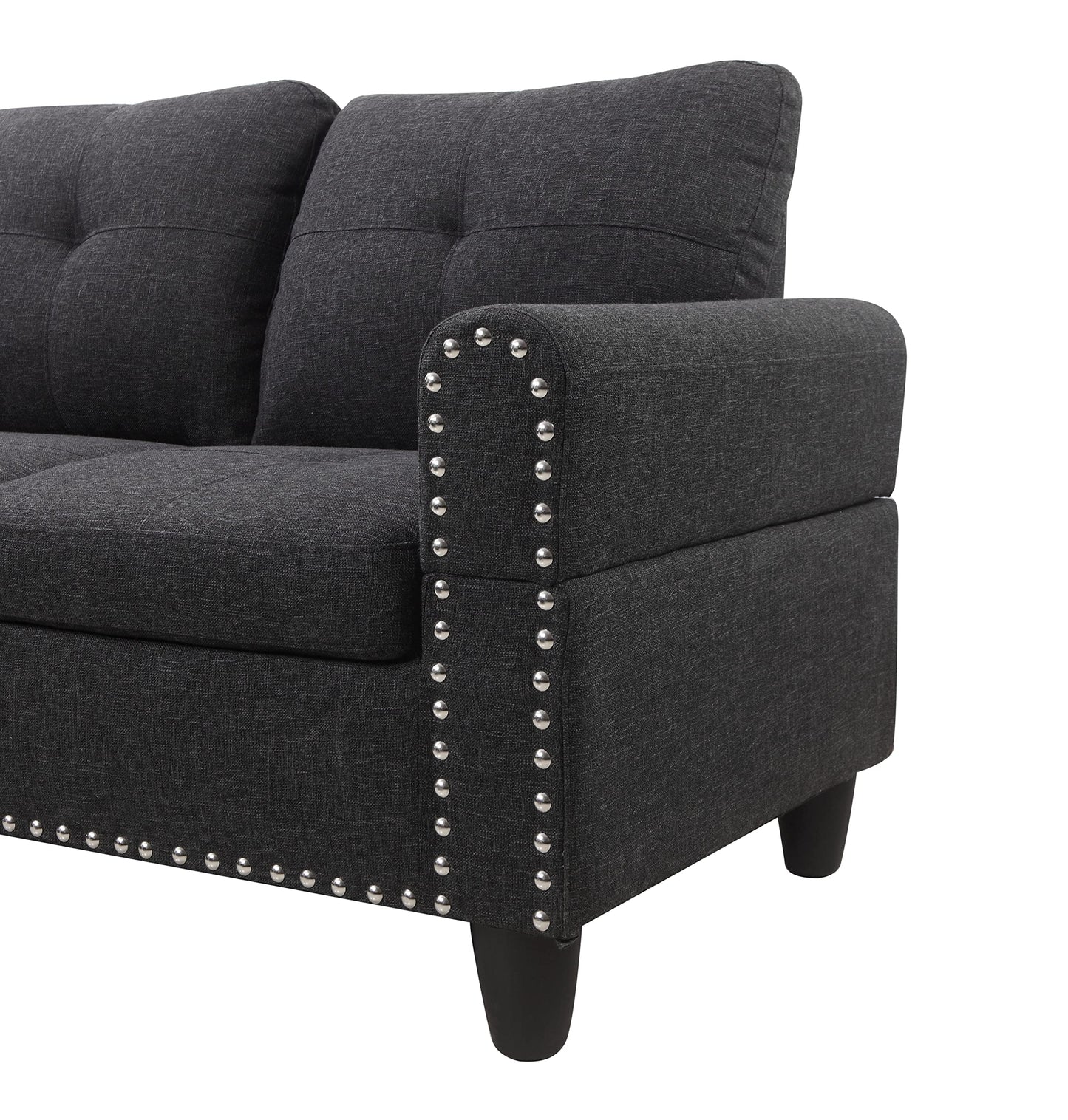 Favfurish 98" Left Hand Facing Sofa with Ottoman and Manufactured Wood Frame,L-Shaped Design Sectional Chaise W/Rounded Arms & Nailhead Trim,for Living Room,Office,Apartment,Charcoal Grey