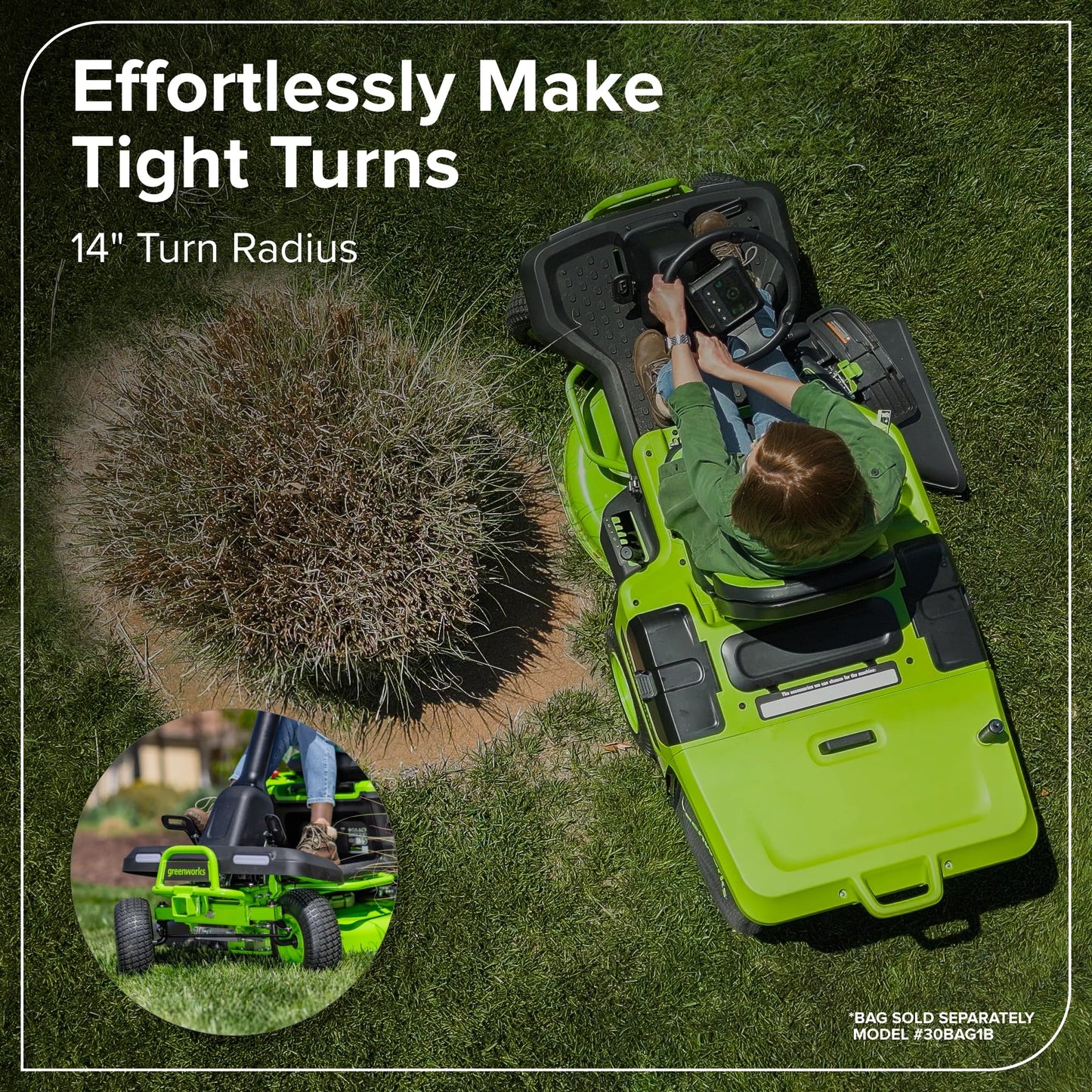 Greenworks 80V 30" Cordless Riding Lawn Tractor, (4) 6.0Ah Batteries and 600W Charger
