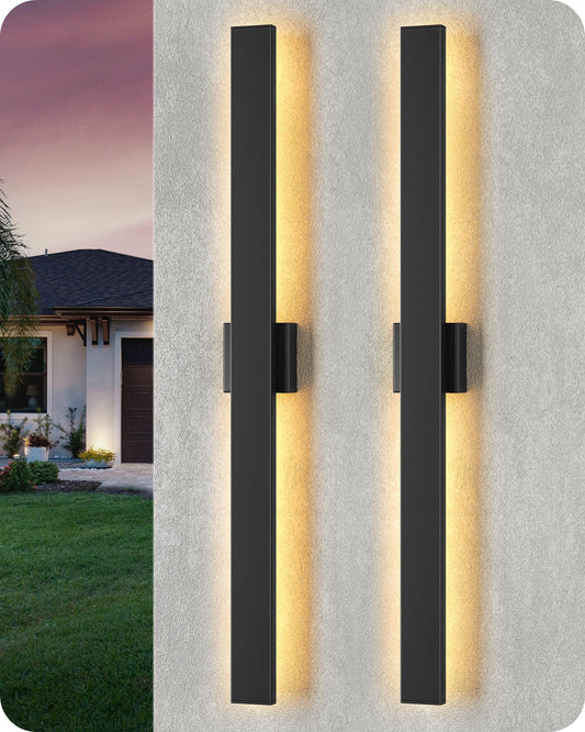 EDISHINE 2 Pack Modern Outdoor Wall Lights, Dimmable 39.4in Linear LED, IP65 Waterproof, Black, Model BD050