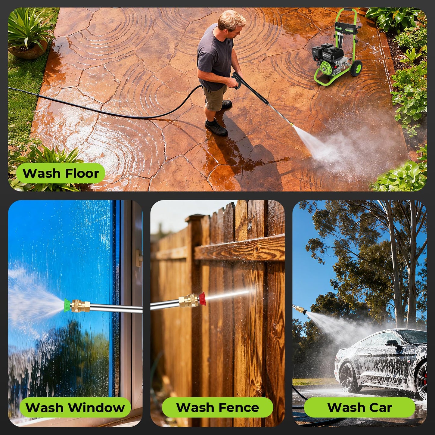 4200PSI Pressure Washer 4.0GPM Gas Power Washer 212CC Gas Powered Washing Machine Commercial High Pressure Washer with 25ft Hose&5 Nozzles for Patio Garden Yard Vehicle,EPA/CARB/ETL (Green)