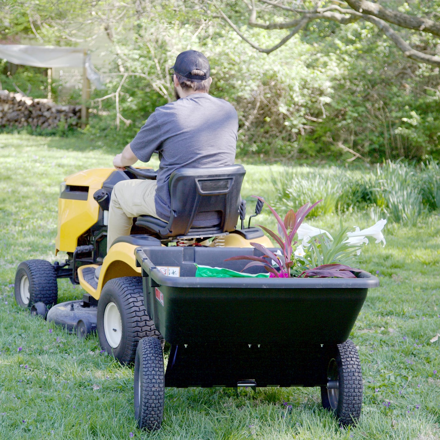 Brinly 10 cu.ft. 650lb Heavy Duty Tow-Behind Poly Utility Cart & Dump Trailer with Magnetic Hitch Pin & Compression Molded Bed