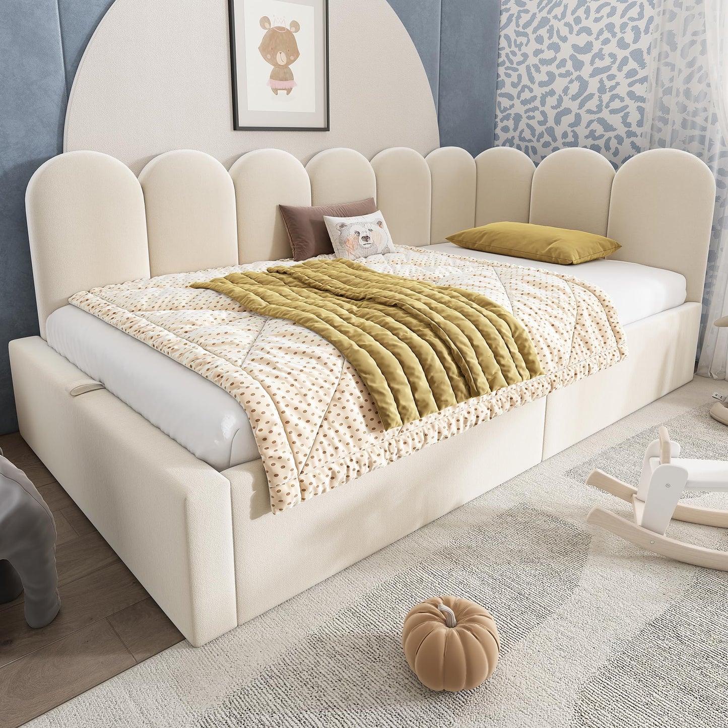Merax Modern Upholstered Lift Up Sofa Day Bed with Headboard, Velvet Platform Bed Frame with Hydraulic Storage, No Box Spring Needed/Easy Assemble Twin, Beige
