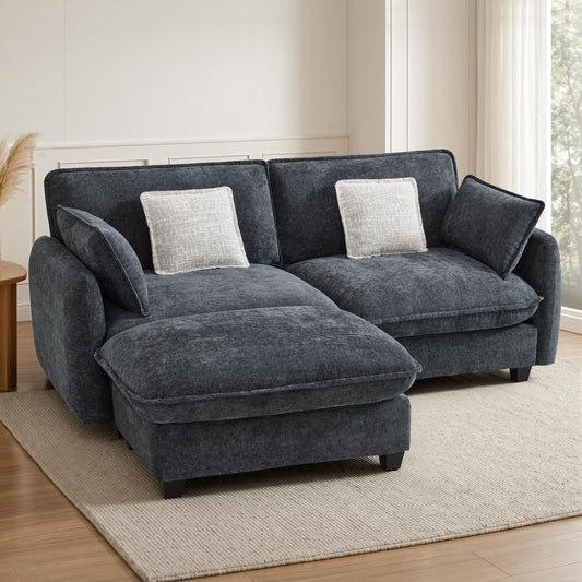 MCombo 82" Oversized Cloud Sectional Couch, Sectional Sofa with FSC Certified, Loveseat Couch with Ottoman for Living Room, Chenille S0701 (Black)