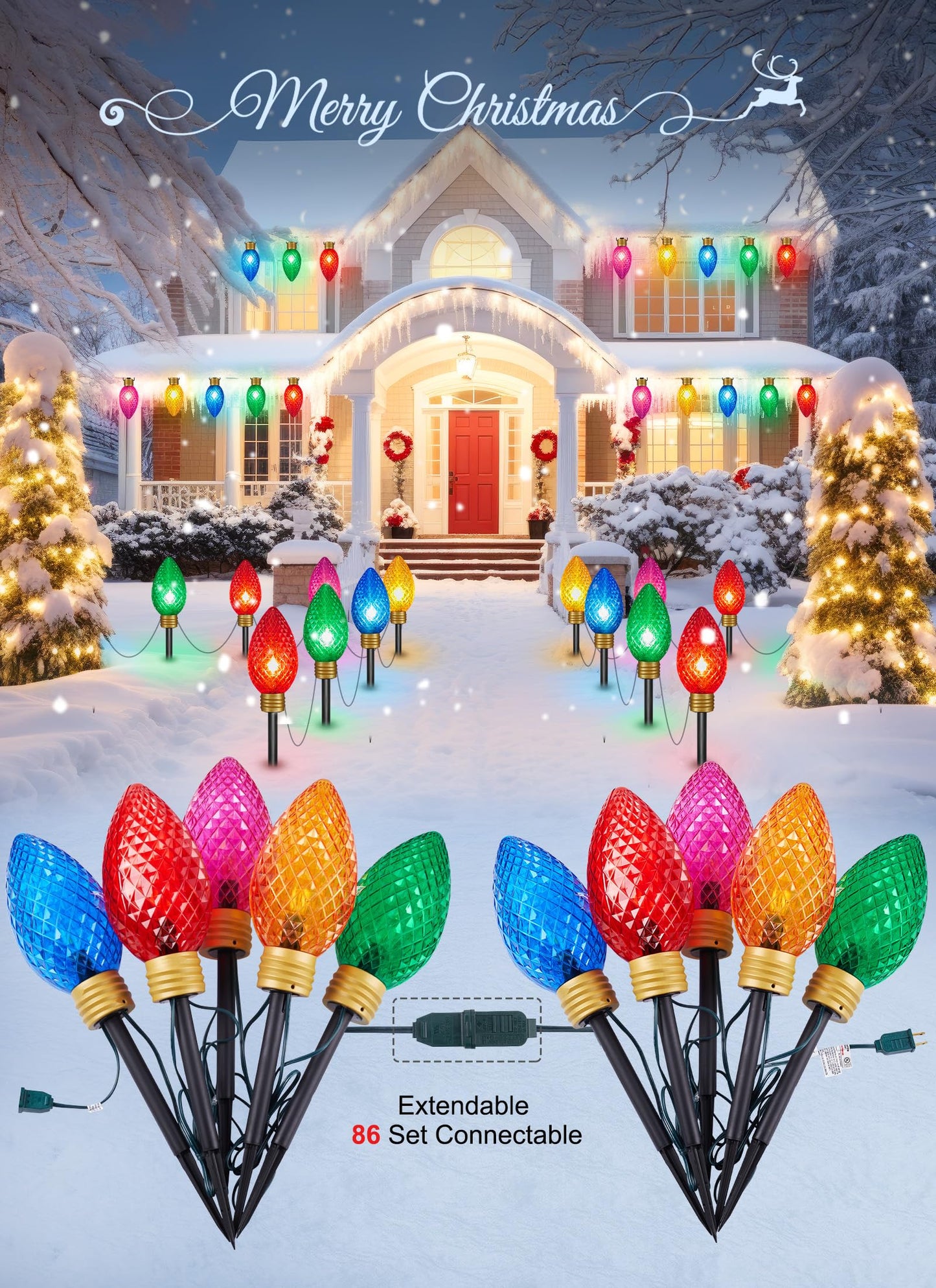 Minetom Christmas String Lights, 11ft 5 LED, Waterproof, 2 Pack Super Jumbo, Strawberry Multicolor, Model GY-C-50.6-U-B1