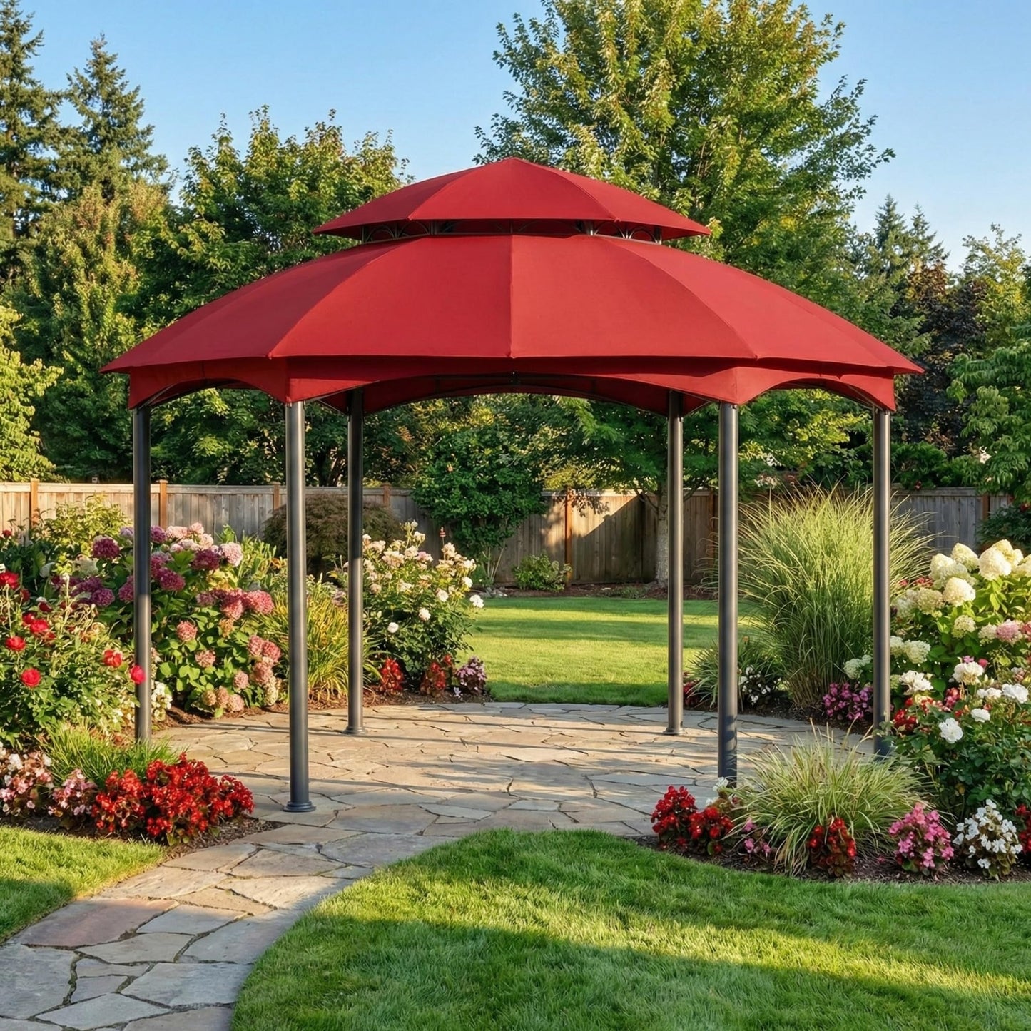 Garden Winds Reinforced RipLock 350 Replacement Canopy Top Cover Compatible with Heritage 12’ x 12’ Hexagon Gazebo Models L-GZ793PST-E, A101011800 - Cinnabar