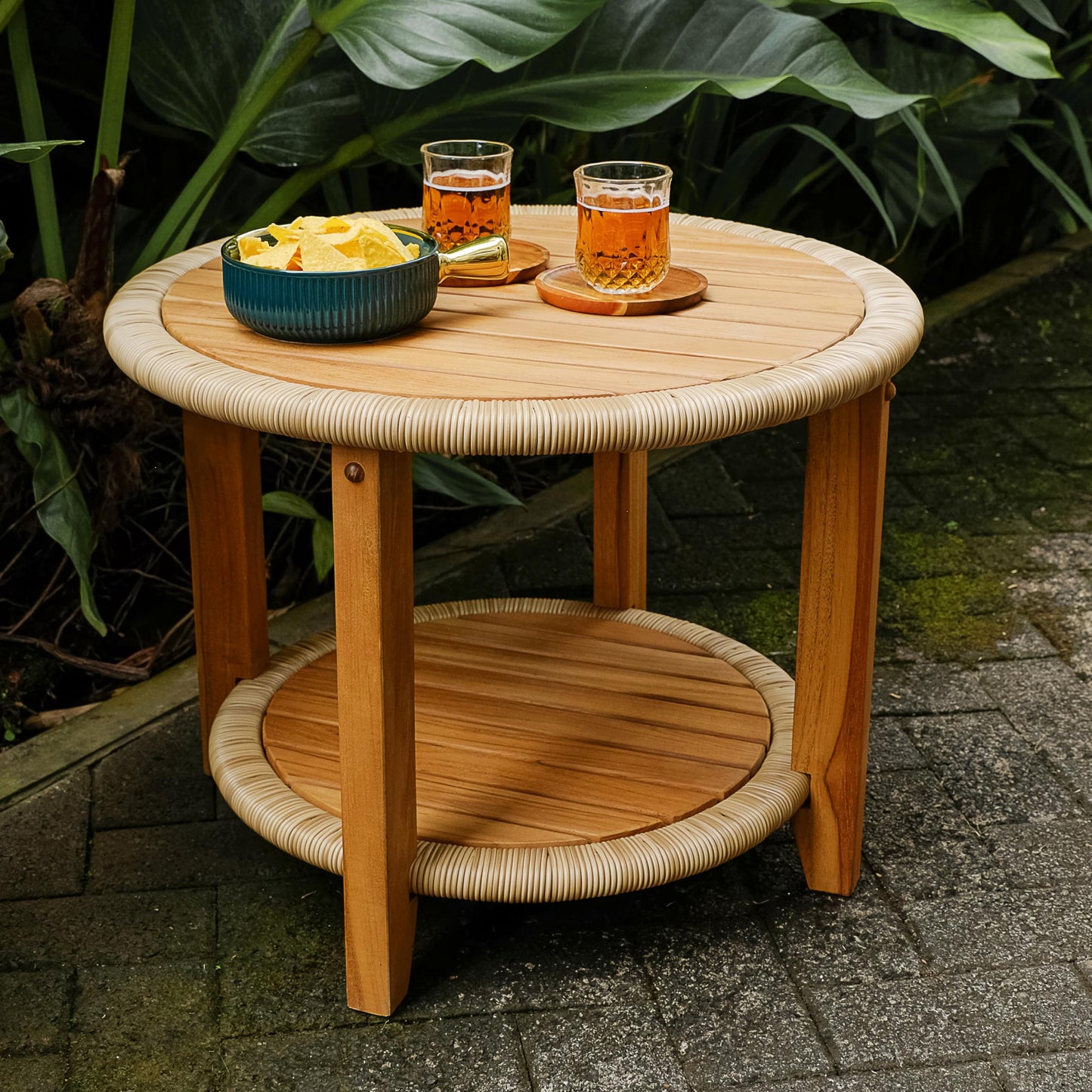 Cambridge Casual Marrakesh 3-Piece Teak Rocking Chair Conversation Set – Solid Wood Patio Seating with Honey Twist Wicker & Side Table, Weather-Resistant Outdoor Furniture for Porch or Garden
