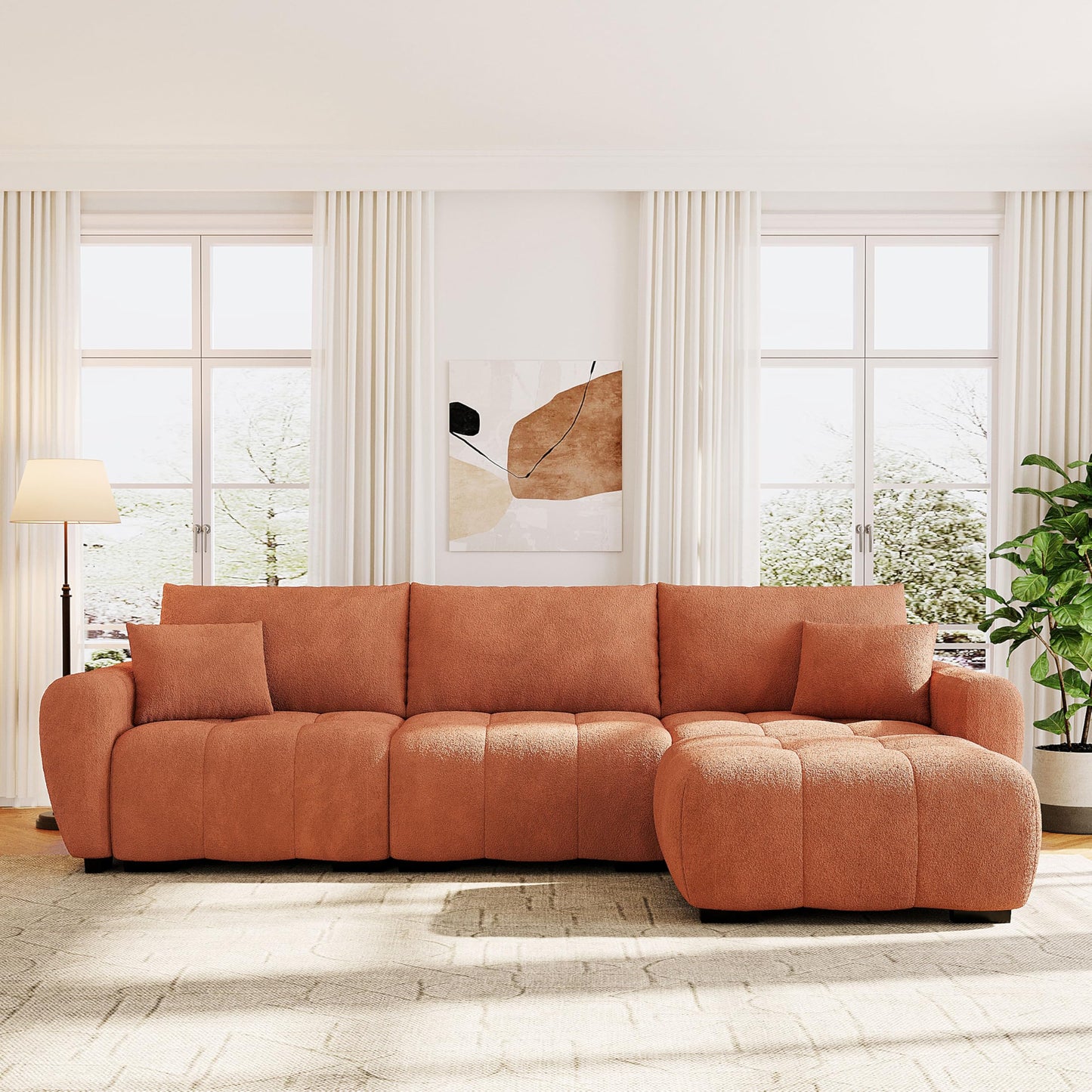 ERYE 110" L-Shaped Sectional Sofa 4 Seat Tufted Sofa Couches with Ottoman, Oversized Tufted Boucle Upholstered Corner Sectional Couch for Living Room Home Apartment