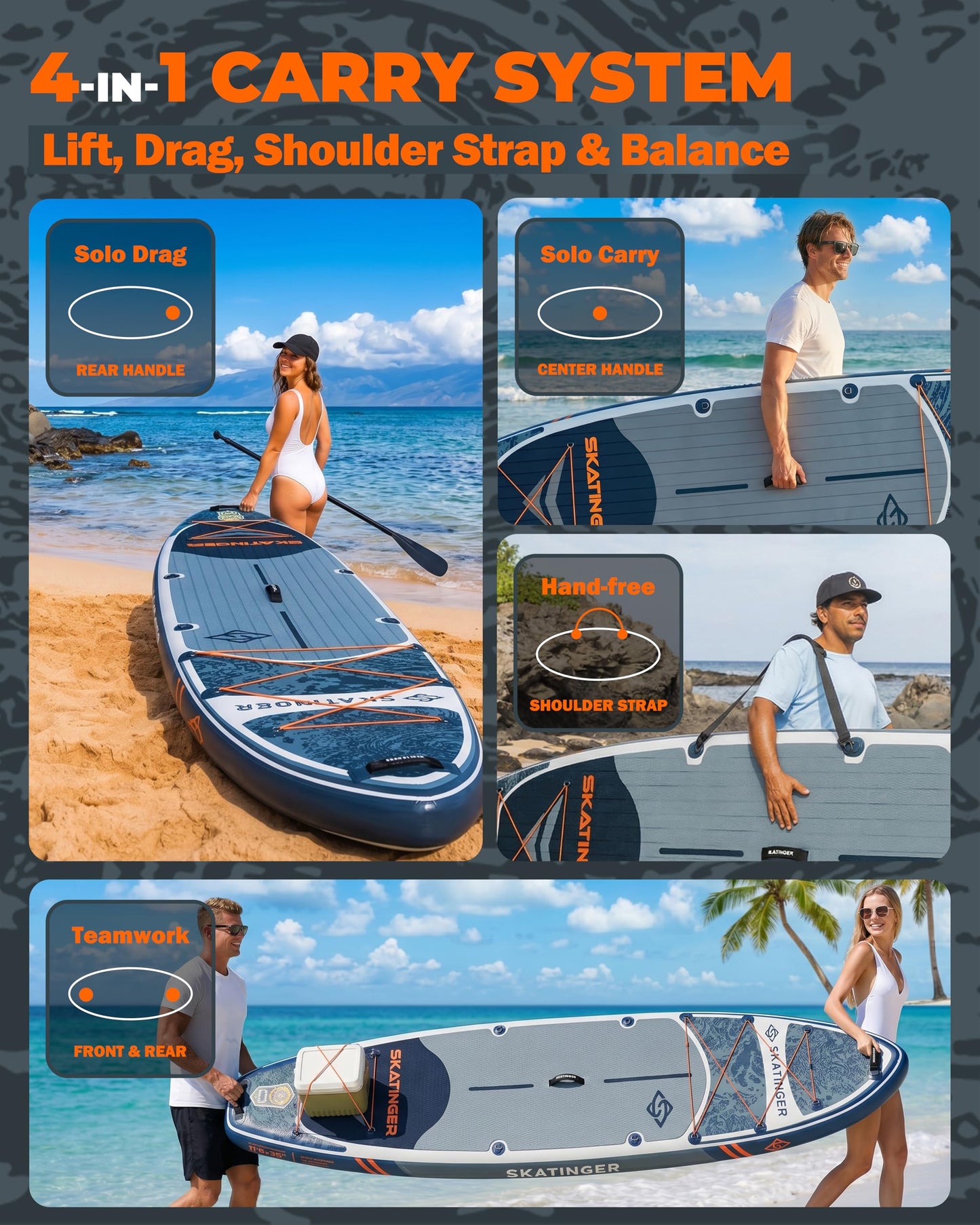 Skatinger 11'6×35" Super Wide Inflatable Paddle Board, Premium Woven Drop-Stitch Tech, 450lb/3 People/Family Paddle Board, Shoulder Strap, 100L Backpack, Ultra-Light, All-Round Sup Board