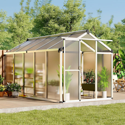 6 x 10 ft Greenhouse, Greenhouses for Outside, Polycarbonate Greenhouse with Aluminum Frame, Lockable Door and Ajustable Roof Vent for Backyard, Green Houses for Outside Garden Backyard, Patio