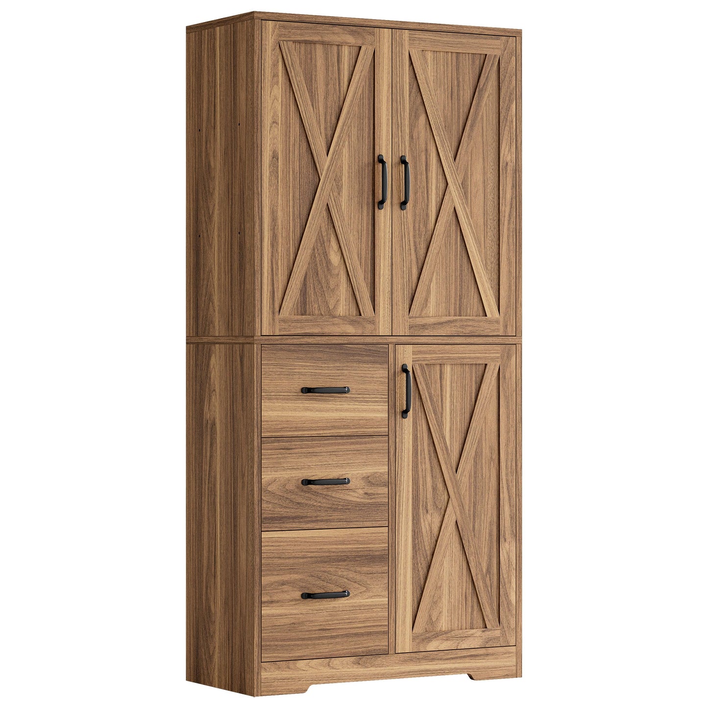 IRONCK Pantry Cabinet, 67.5 inch Tall Storage Cabinet with 3 Doors & Drawers, Farmhouse Kitchen Cabinet with Adjustable Shelves, 5 Tier Freestanding Cupboard for Kitchen, Oak Brown