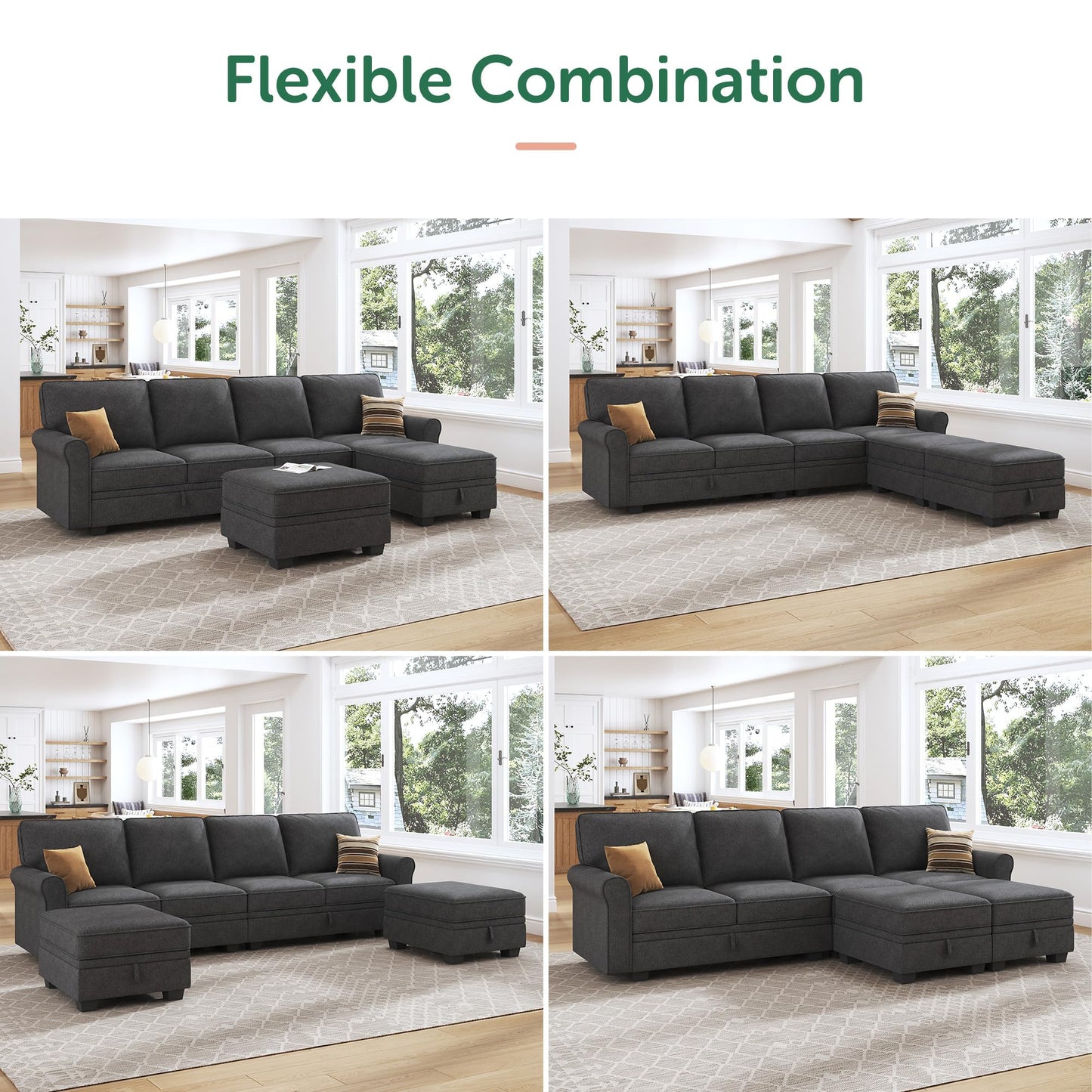 HONBAY Sectional Sofa with Storage Seat U Shaped Couch with Reversible Chaise Convertible Sectional Couches for Living Room,Dark Grey
