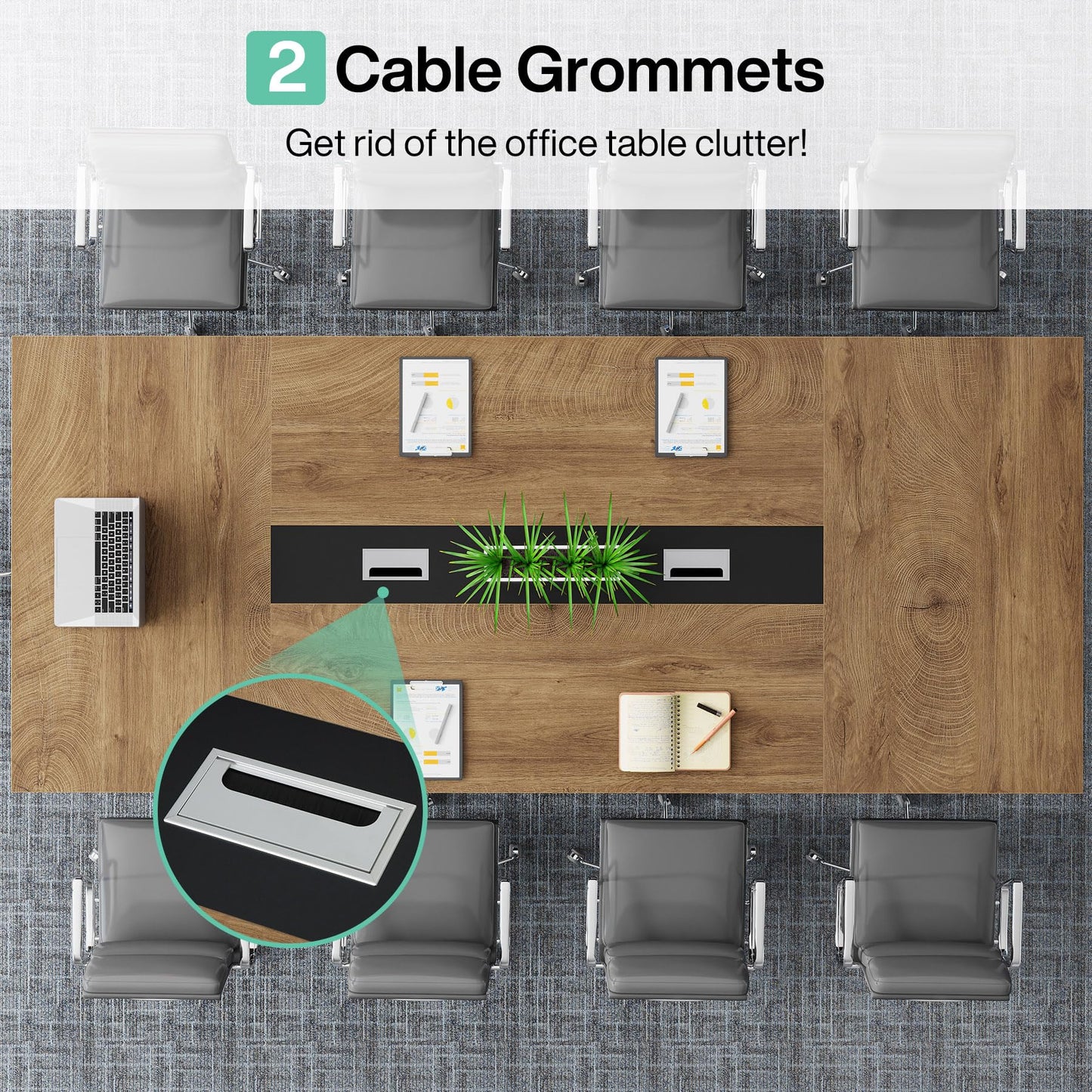 Tribesigns 8FT Conference Table, 94.49 L x 47.24 W x 29.53 H Inches Large Meeting Podcast Table for 10 People, Business Style Wooden Training Table with Strong Metal Frame for Office Conference