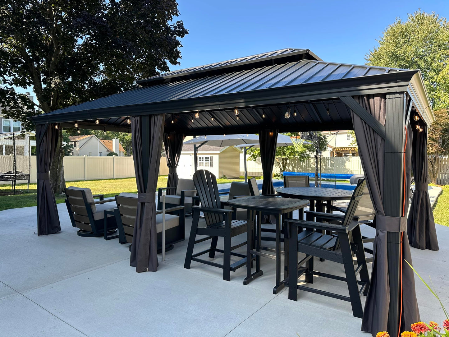 PURPLE LEAF 12' X 20' Permanent Hardtop Gazebo Aluminum Gazebo with Galvanized Steel Double Roof for Patio Lawn and Garden, Curtains and Netting Included, Grey