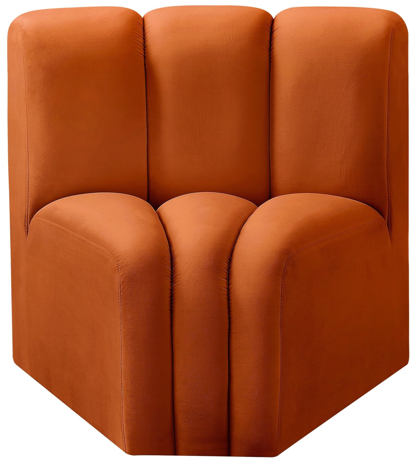 Meridian Furniture 103Cognac-CC Arc Collection Modern | Contemporary Curved Corner with Soft Cognac Velvet, Channel Tufting, Modular for Limitless Configurations, 33" W x 31" D x 30" H, Cognac