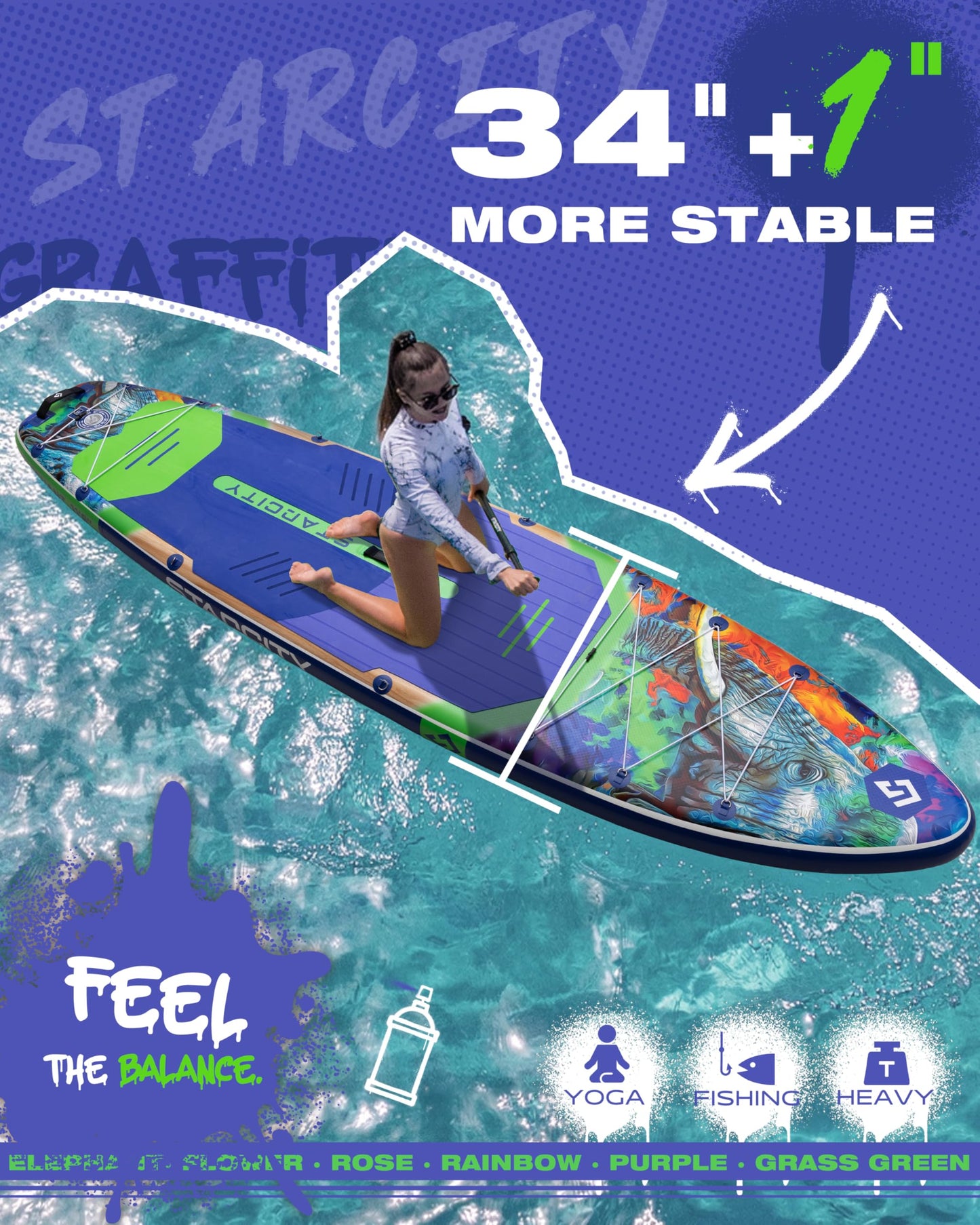 Starcity Inflatable Stand Up Paddleboard Extra Wide Responsive Tracking High Load Design 450 Pound Capacity 11'6"35" 6" for Lake Ocean Touring W/Complete Accessories Family Friendly Beginners